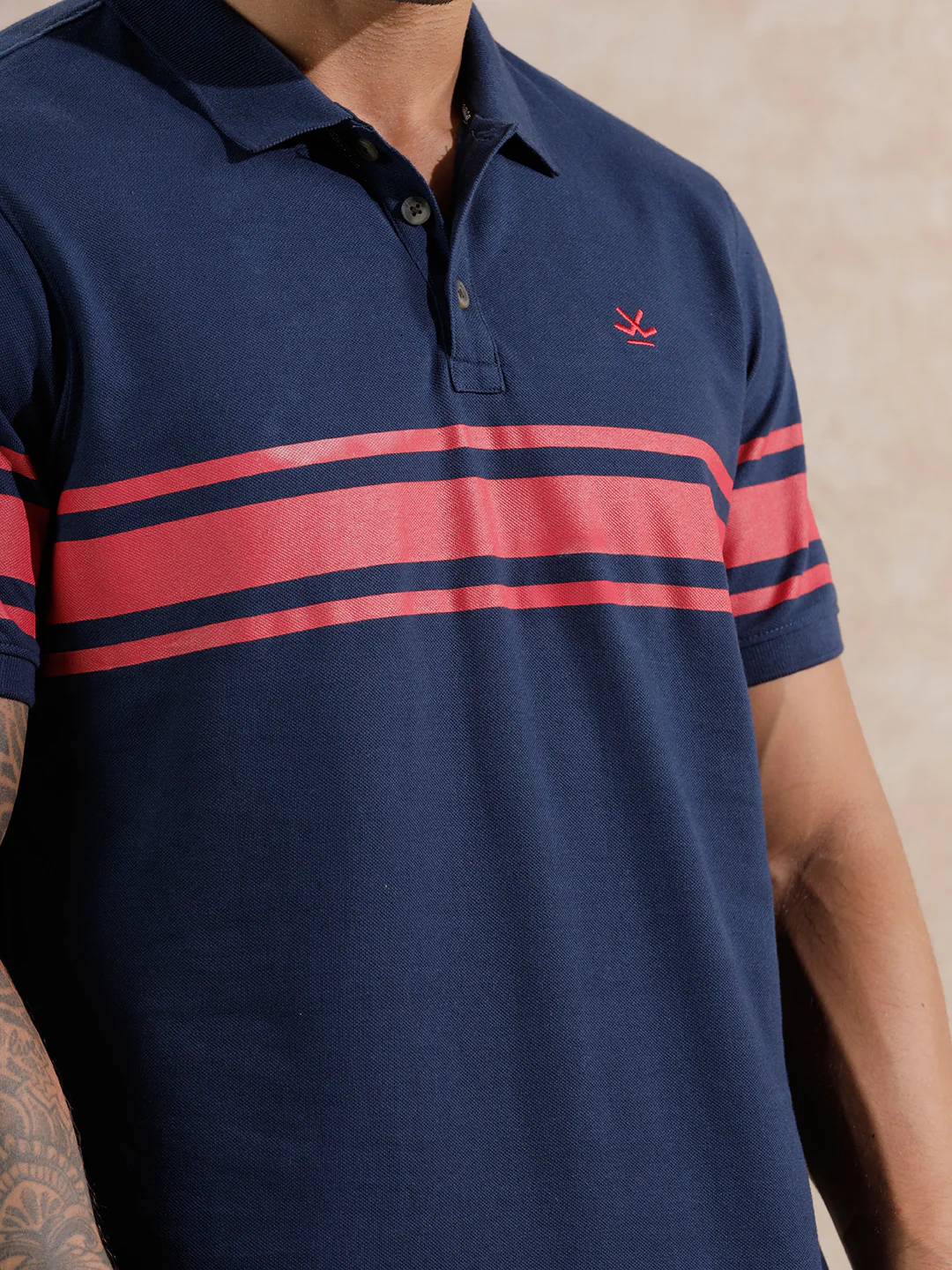 Striped Slim Fit Polo T-Shirt  | Navy Blue - Image 5