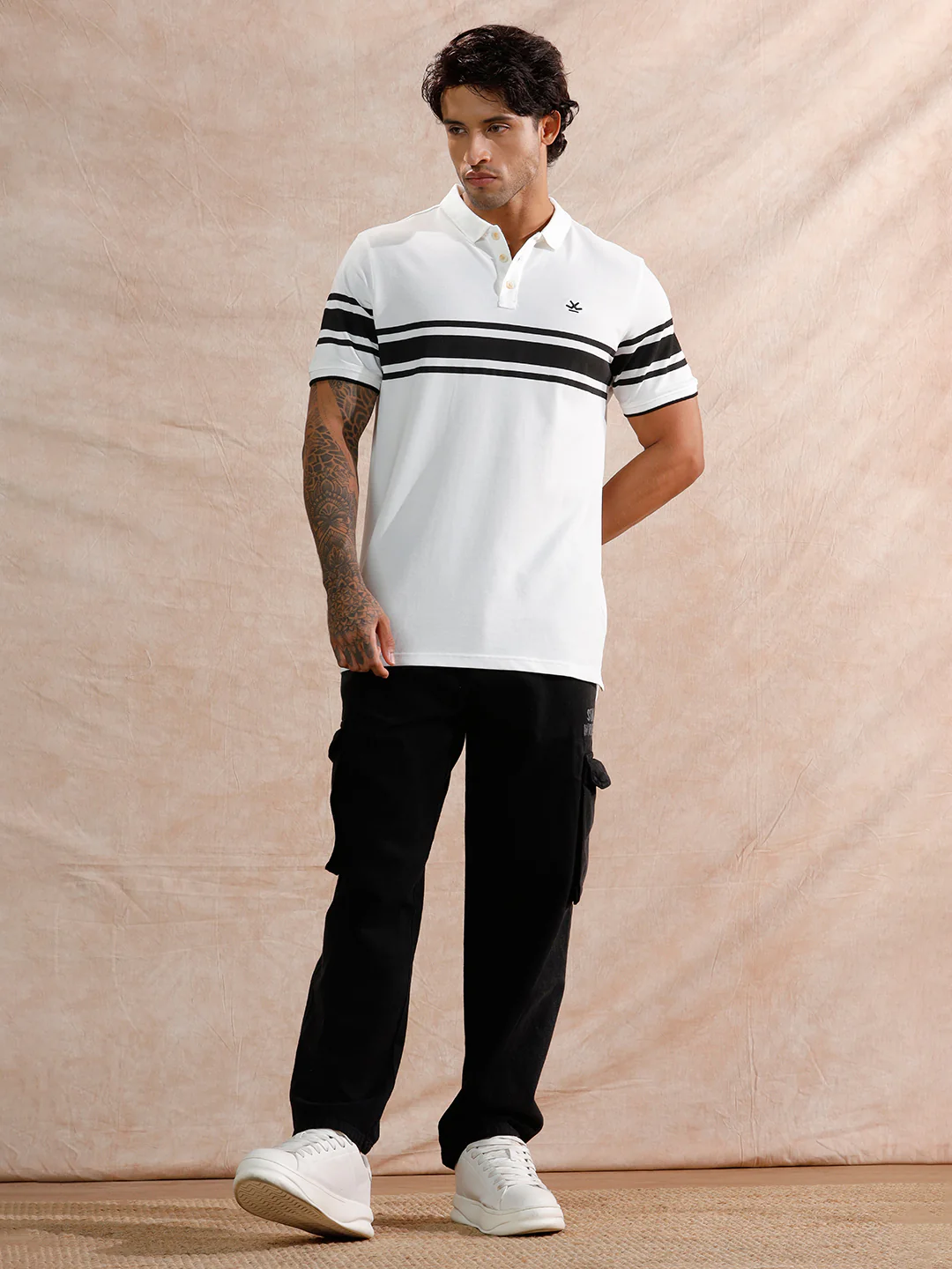 Striped Slim Fit Polo T-Shirt | White - Image 2
