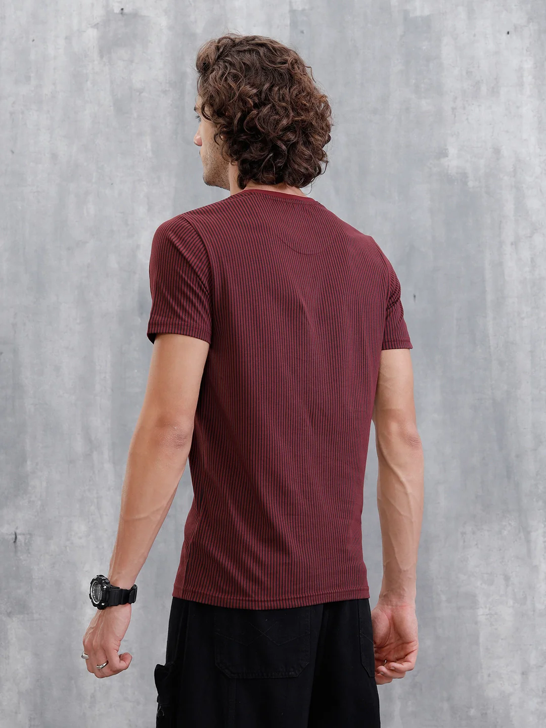 Striped Slim Fit T-Shirt | Maroon - Image 3