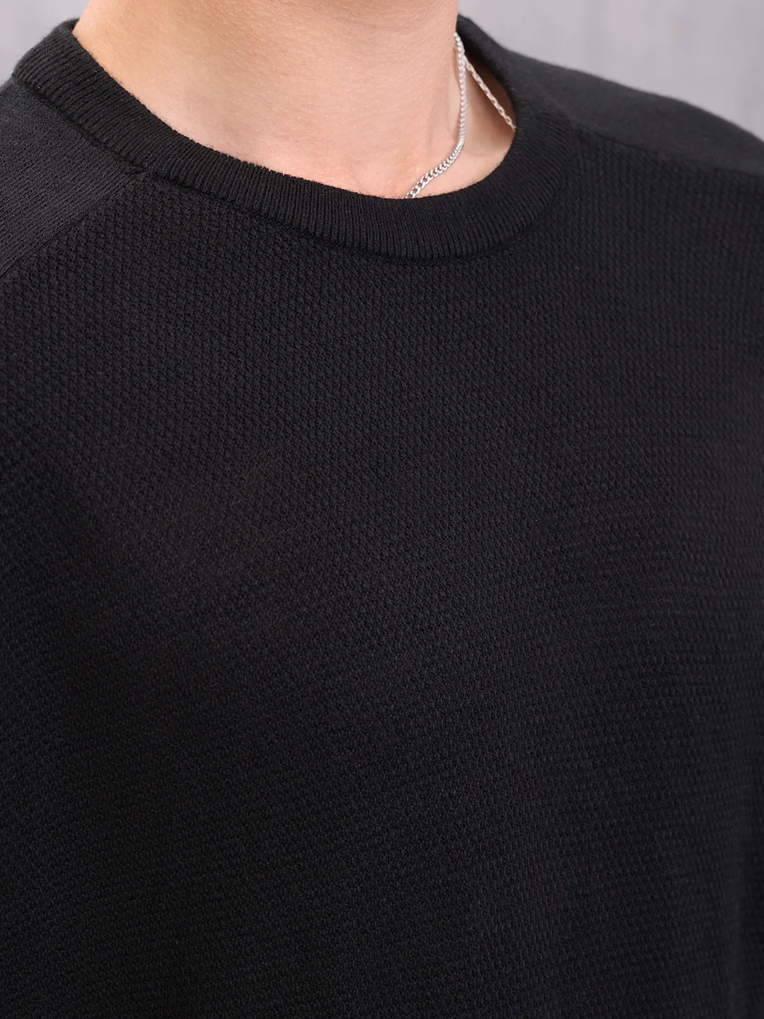 Structured Crew Neck Pullover | Black - Image 5