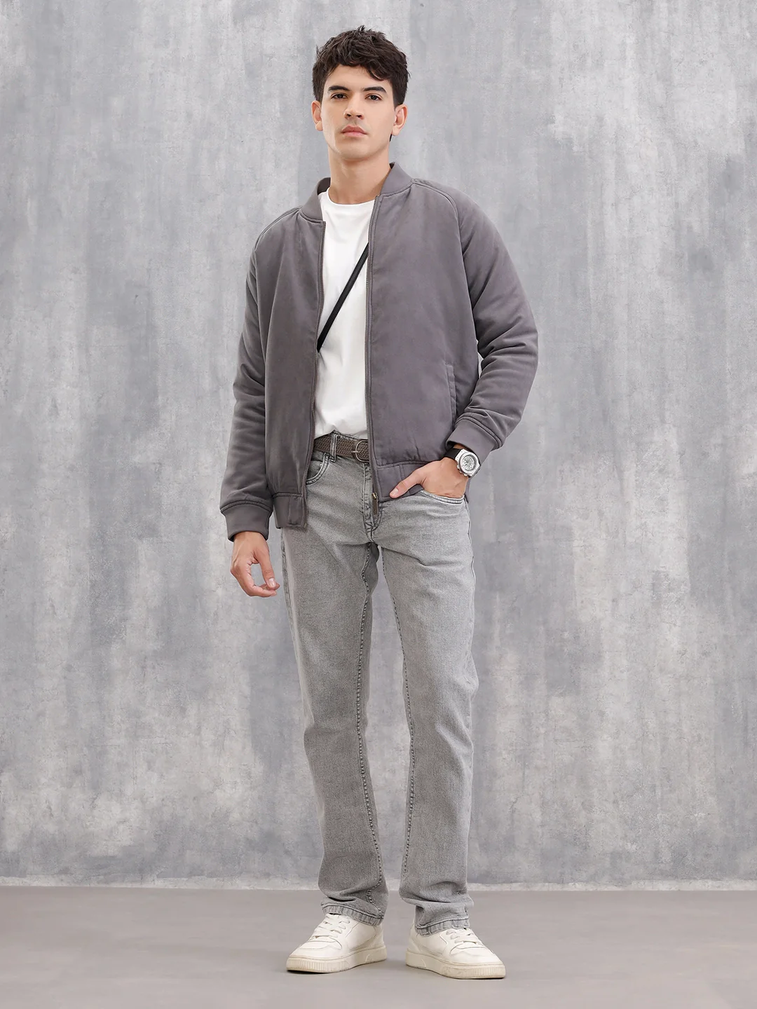 Suede Bomber Jacket I Grey - Image 2