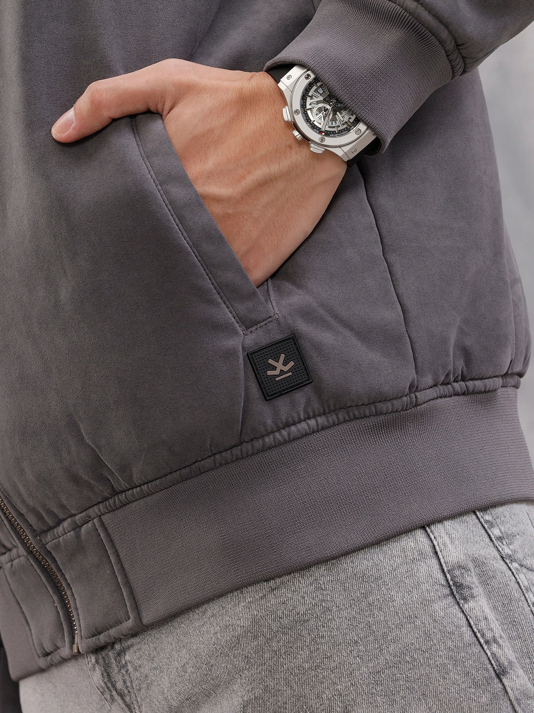 Suede Bomber Jacket I Grey - Image 5