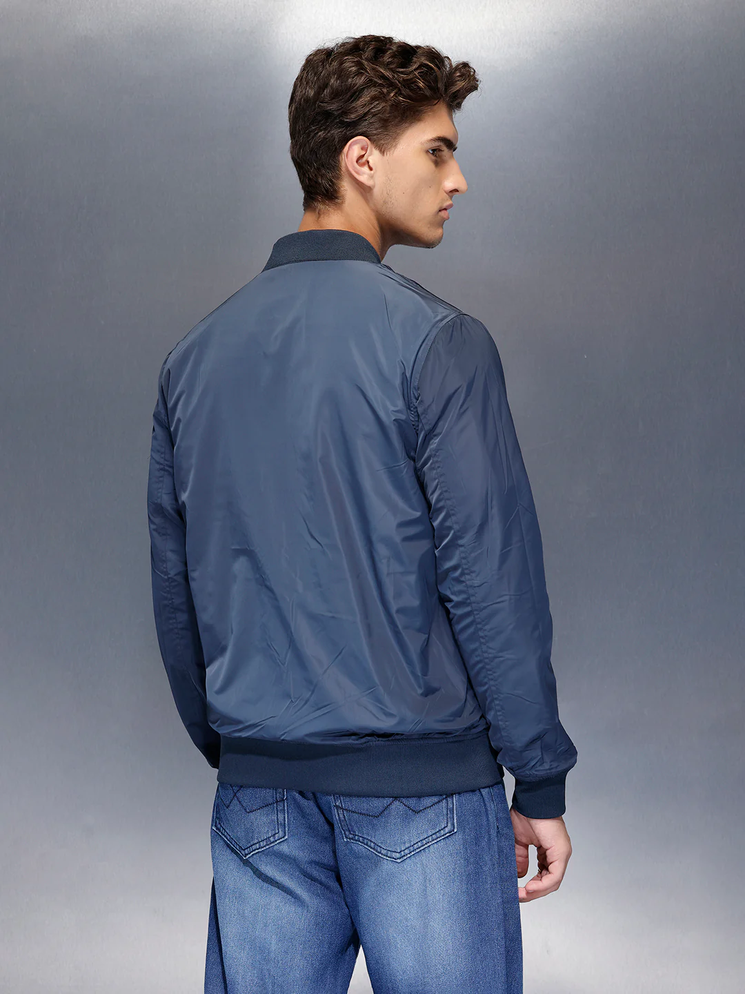 Suede finish bomber Jacket | Blue - Image 3