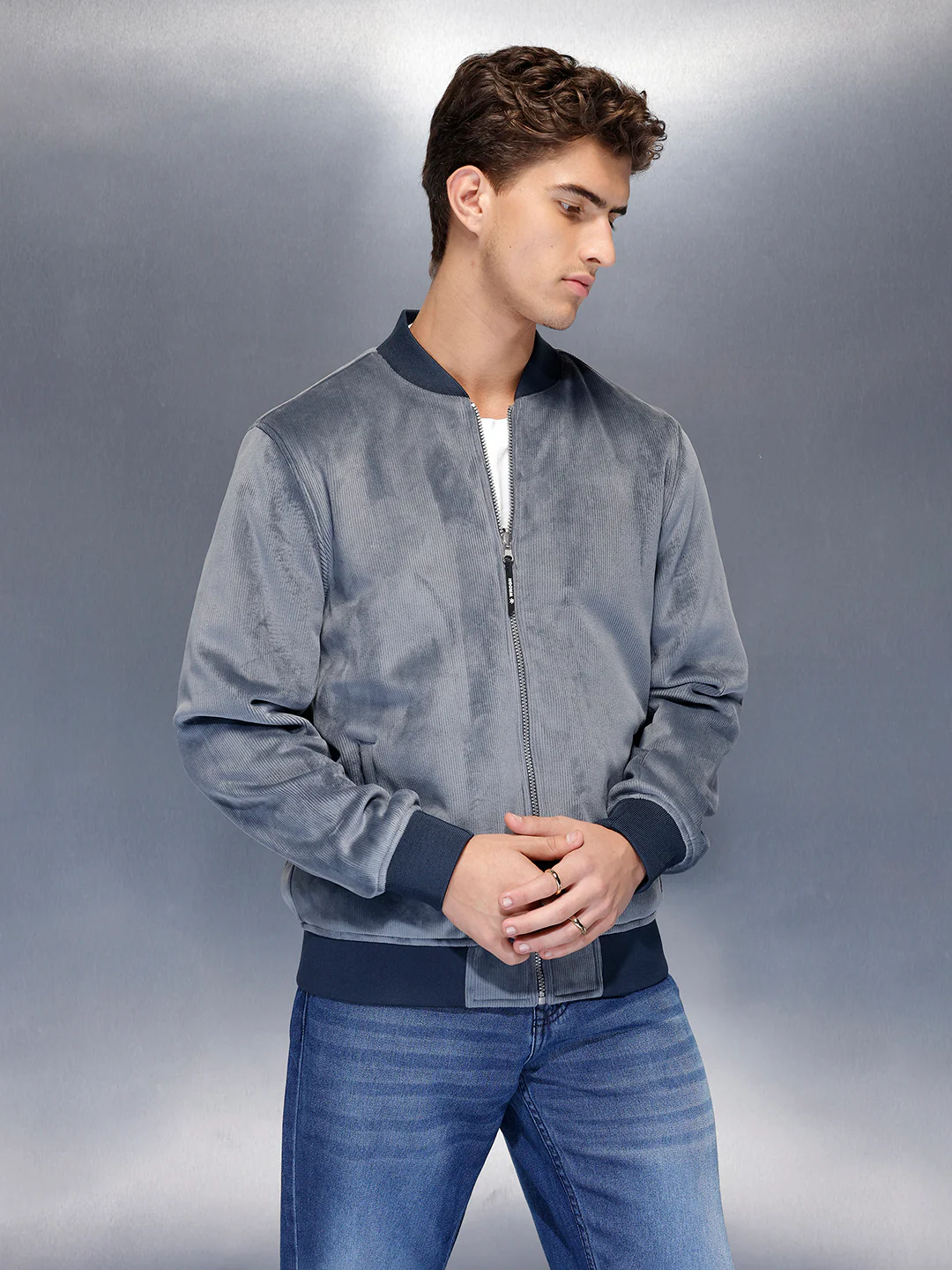 Suede finish bomber Jacket | Blue - Image 4