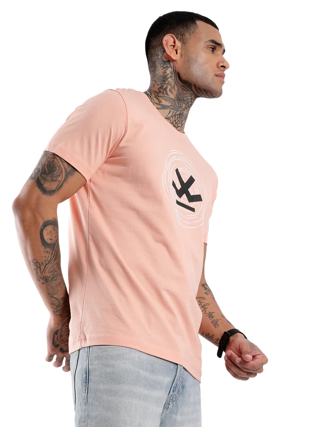 Swirled Logo Print Coral T-Shirt - Image 4