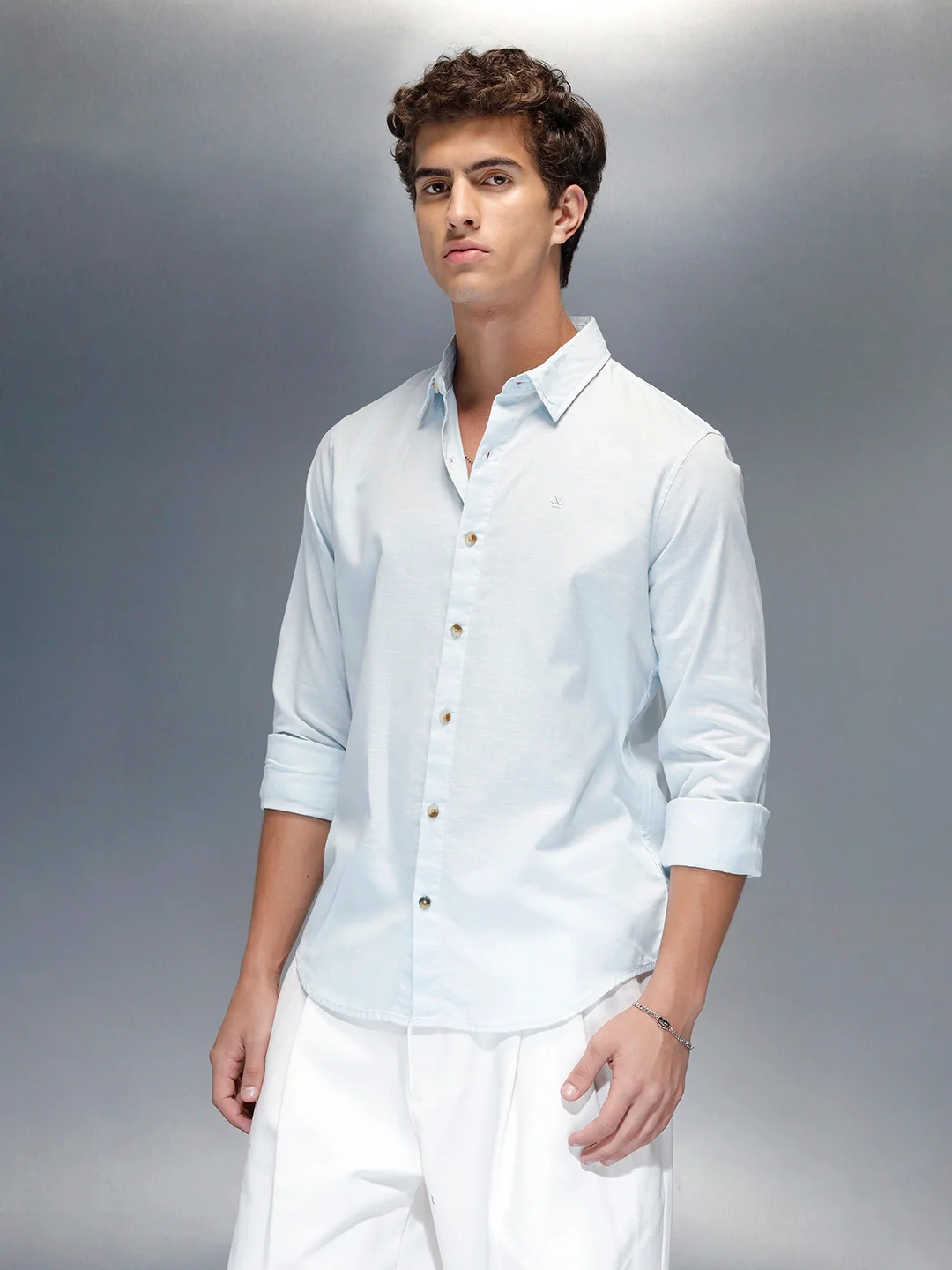 Tailored Slim Fit Casual Shirt for Men | Light Blue - Image 4