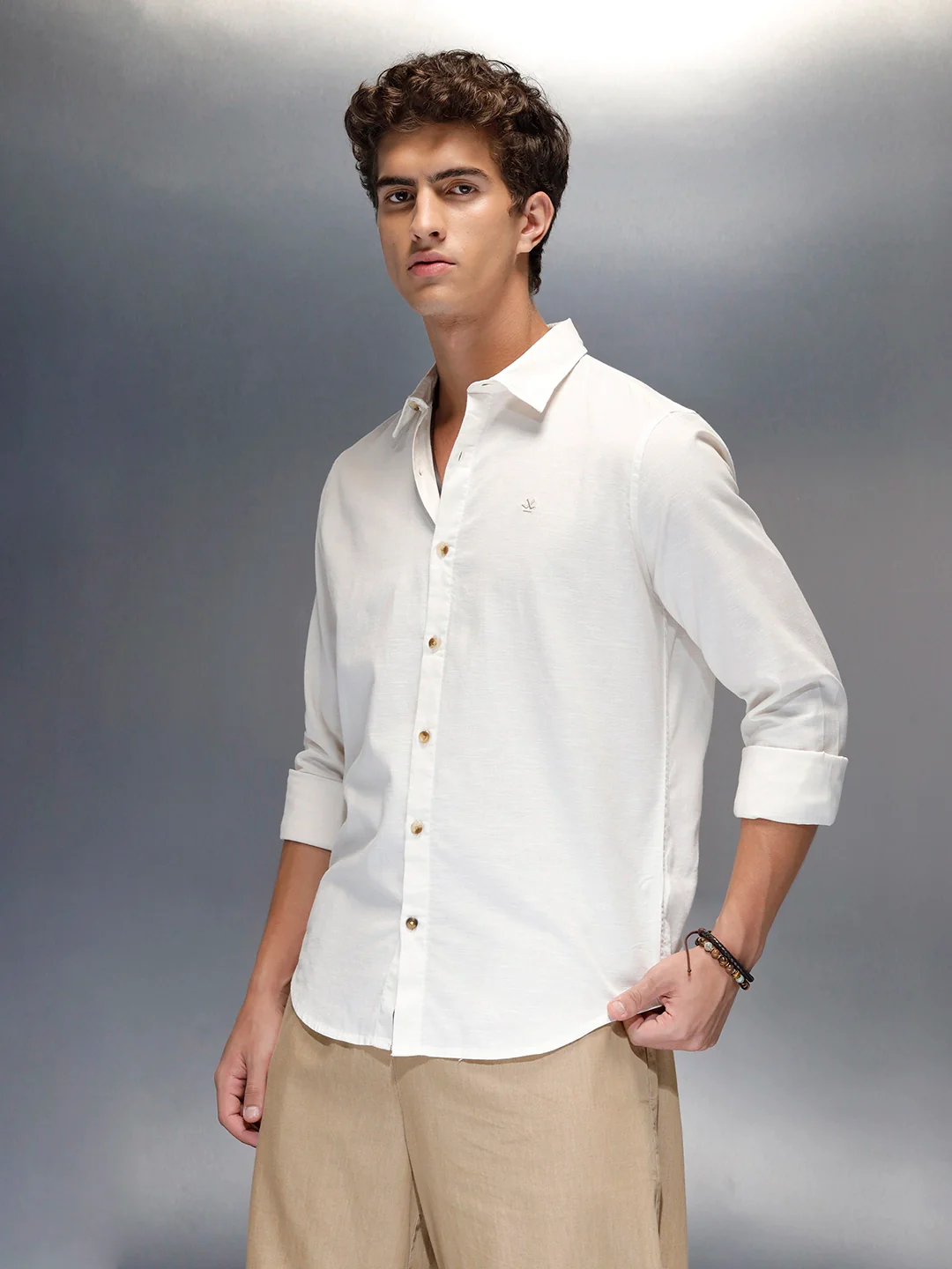 Tailored Slim Fit Casual Shirt for Men | Off White - Image 4