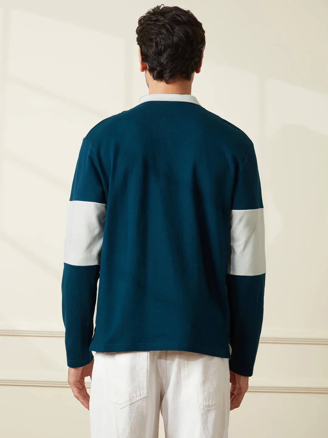 Colour Blocked Varsity Polo T-Shirt | Navy Blue - Image 3