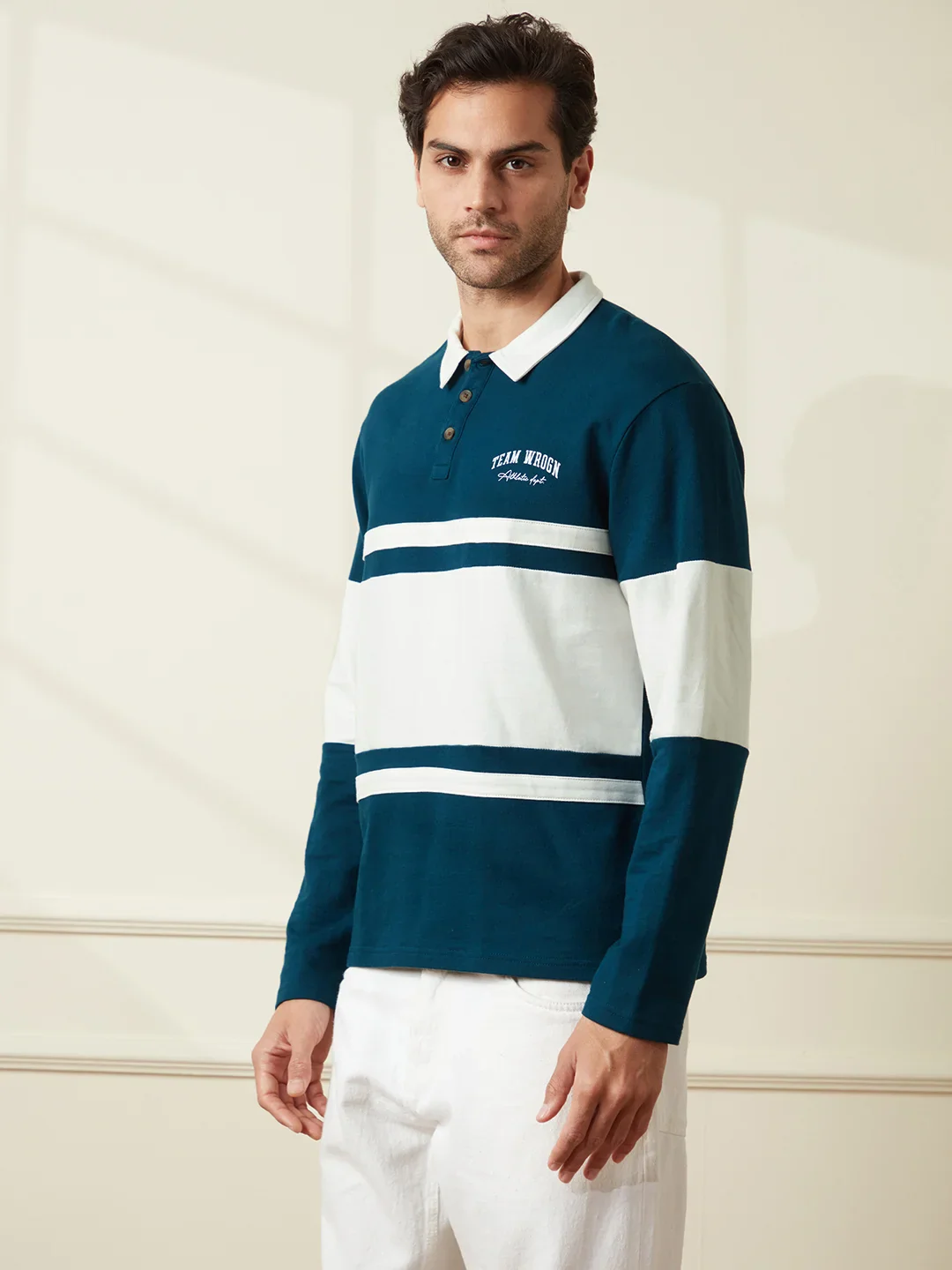Colour Blocked Varsity Polo T-Shirt | Navy Blue - Image 4