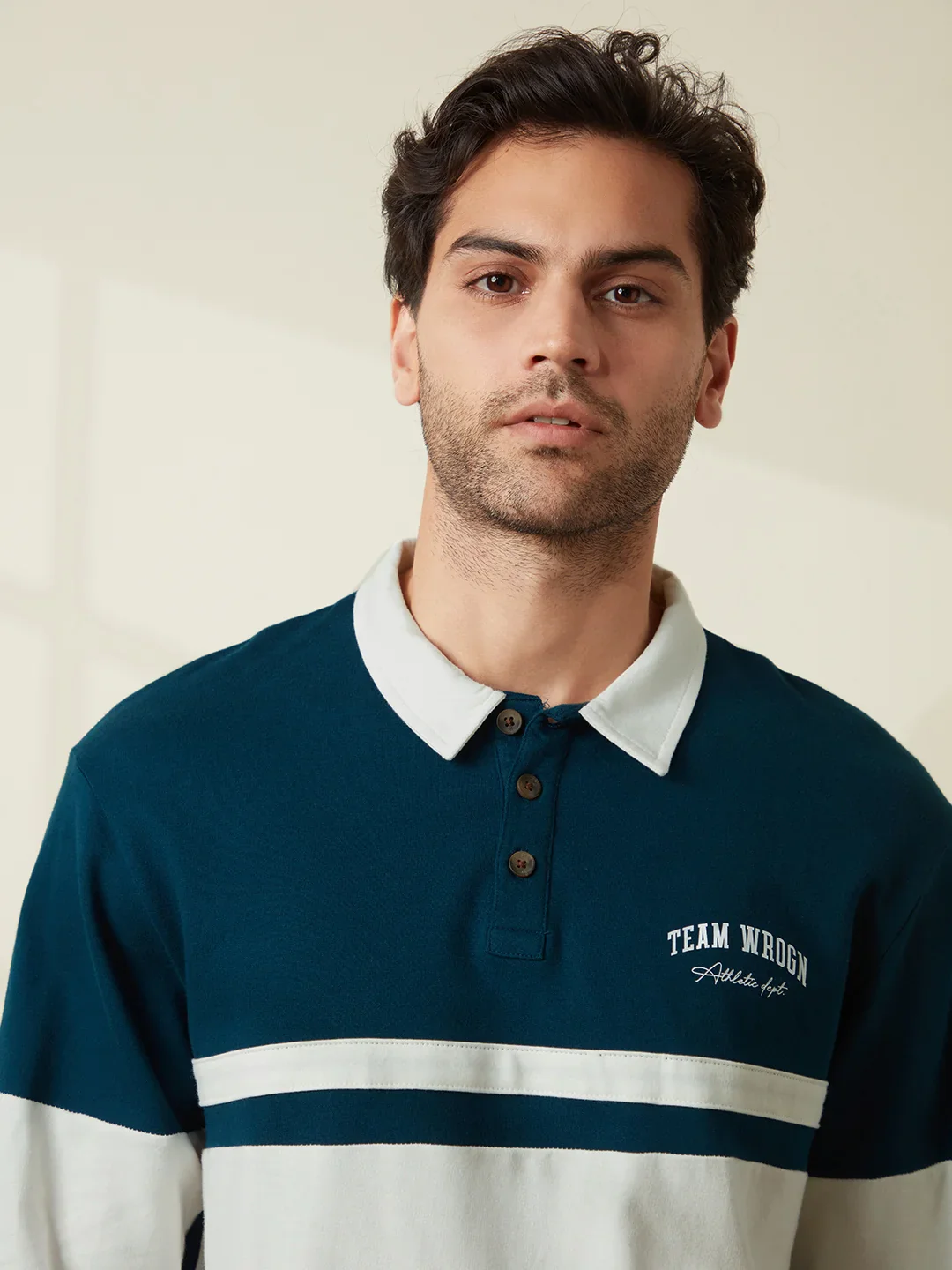 Colour Blocked Varsity Polo T-Shirt | Navy Blue - Image 5