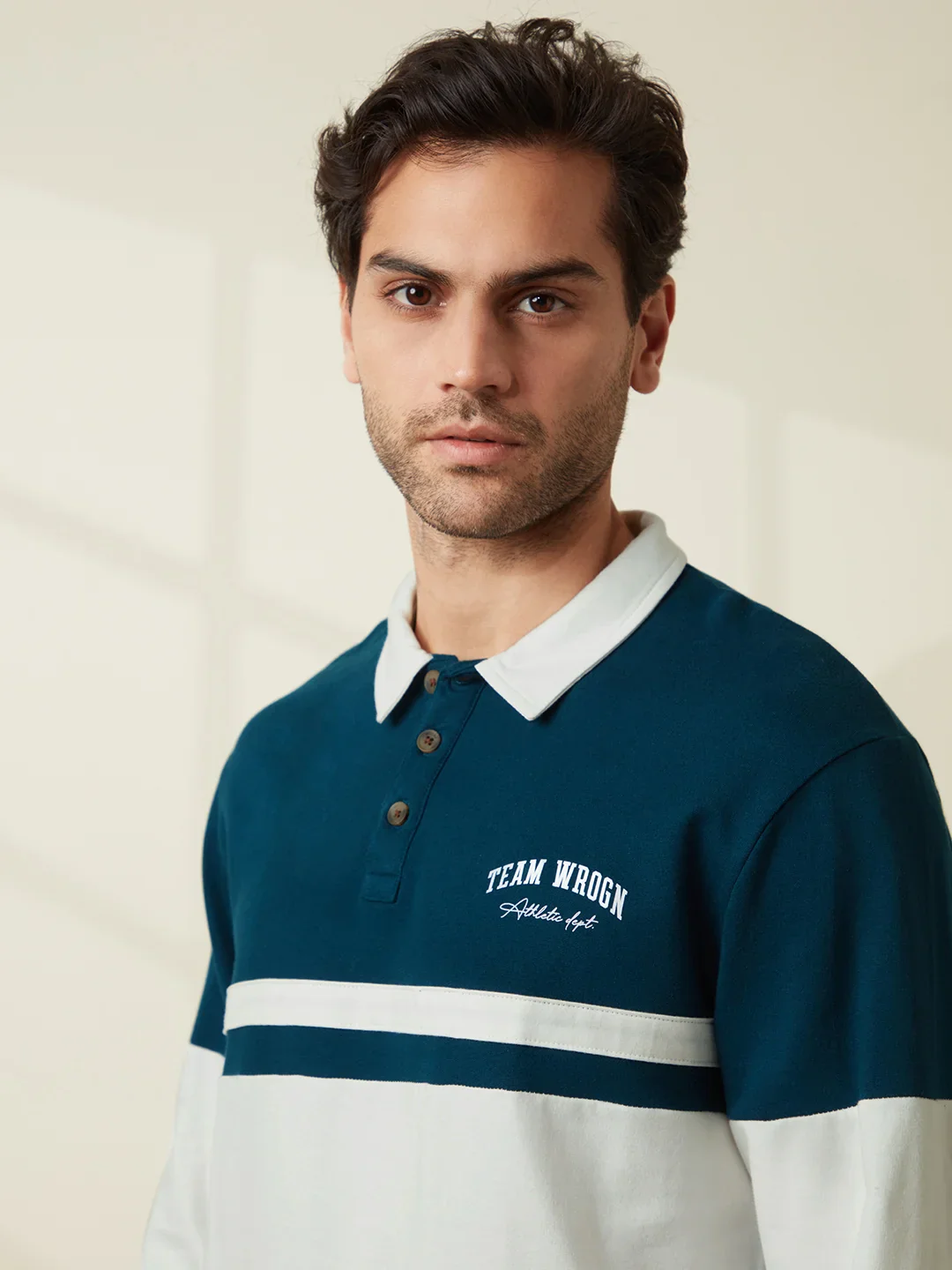 Colour Blocked Varsity Polo T-Shirt | Navy Blue - Image 7