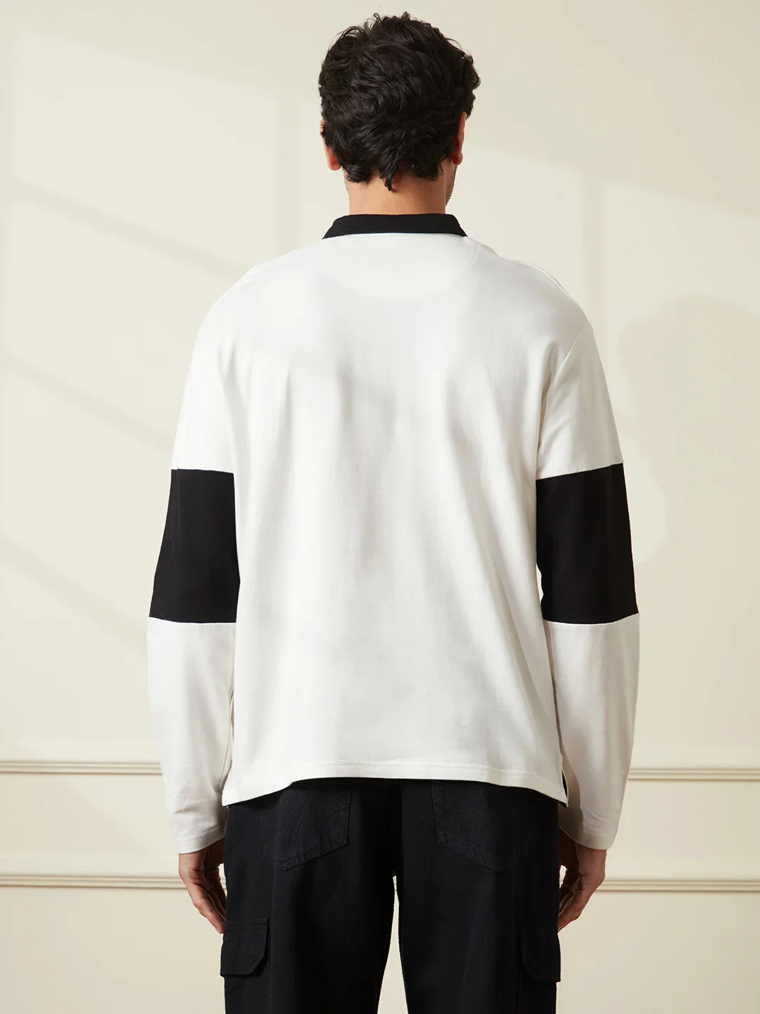 Colour Blocked Varsity Polo T-Shirt | Off White - Image 4