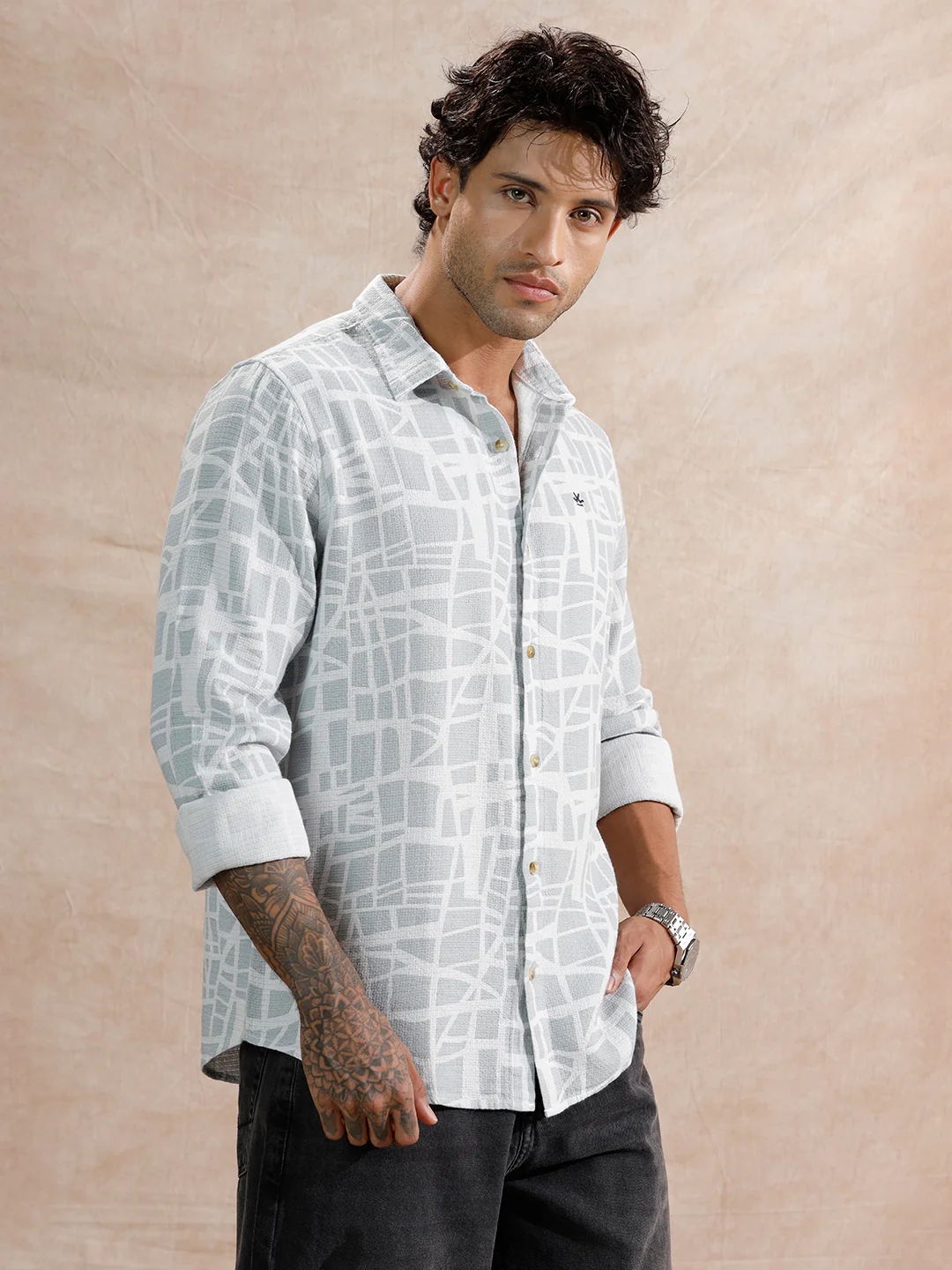 Textured AOP Regular Fit Shirt | Light Blue - Image 4