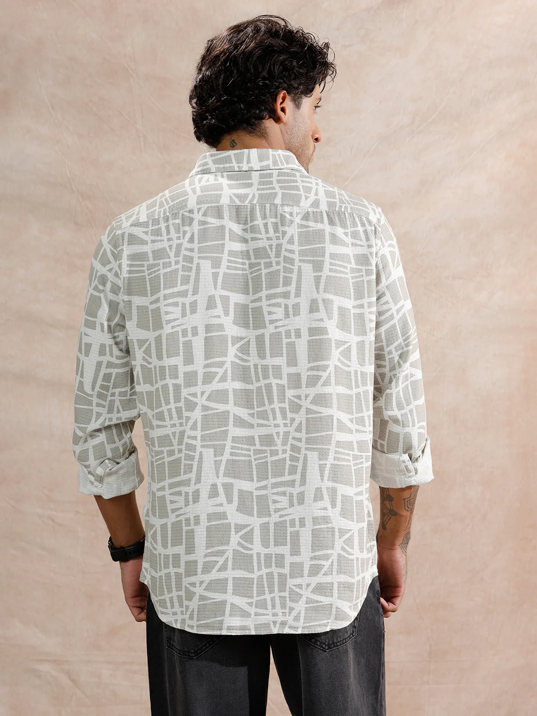 Textured AOP Regular Fit Shirt | Light Olive - Image 3