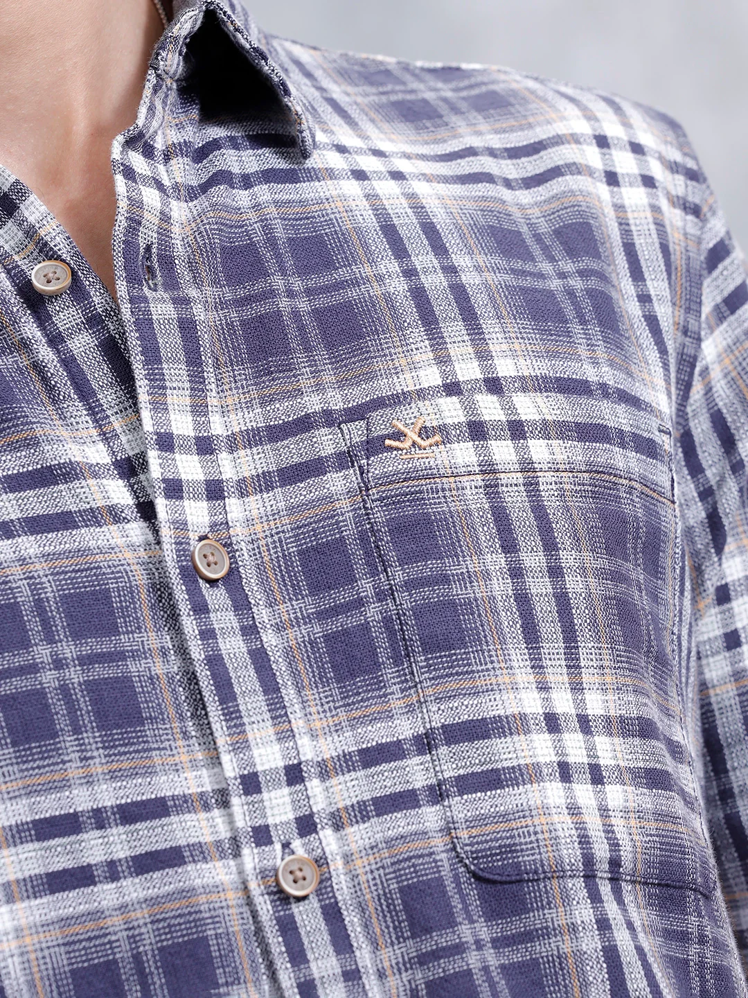Textured Check Slim Fit Shirt | Navy Blue - Image 5