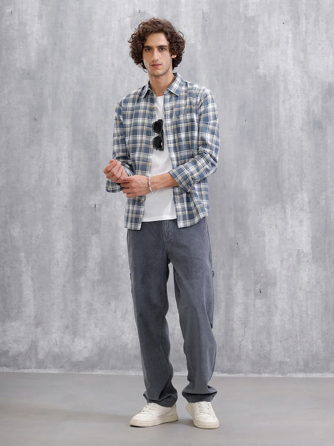 Textured Checked Regular Fit Shirt | Blue - Image 2