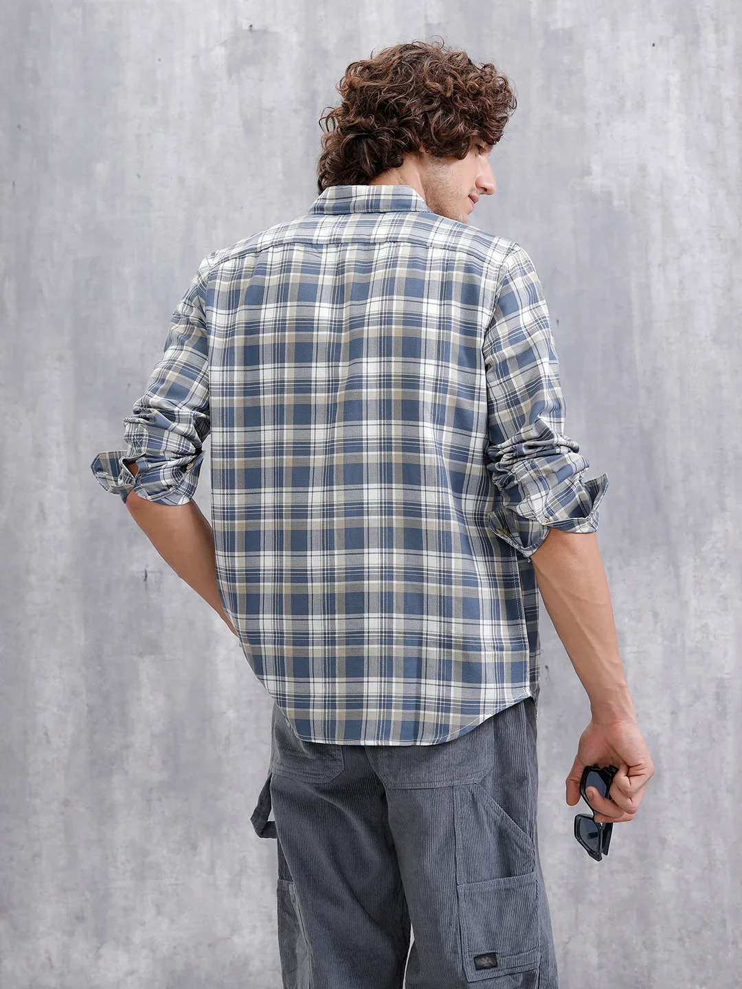 Textured Checked Regular Fit Shirt | Blue - Image 3