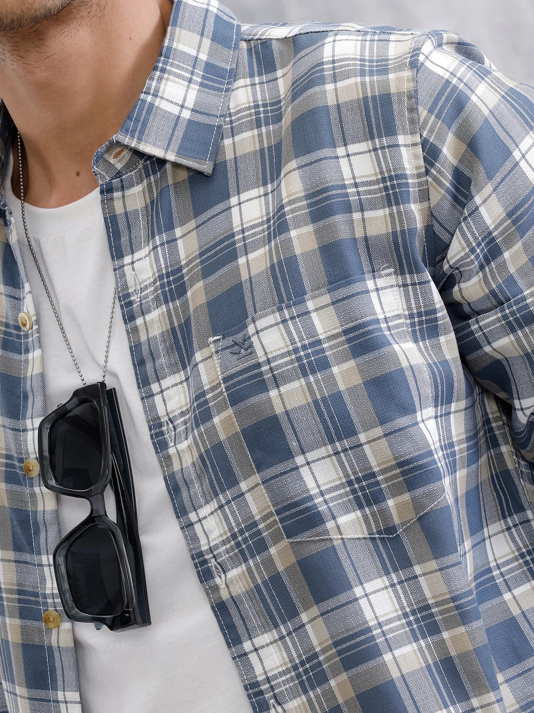 Textured Checked Regular Fit Shirt | Blue - Image 5
