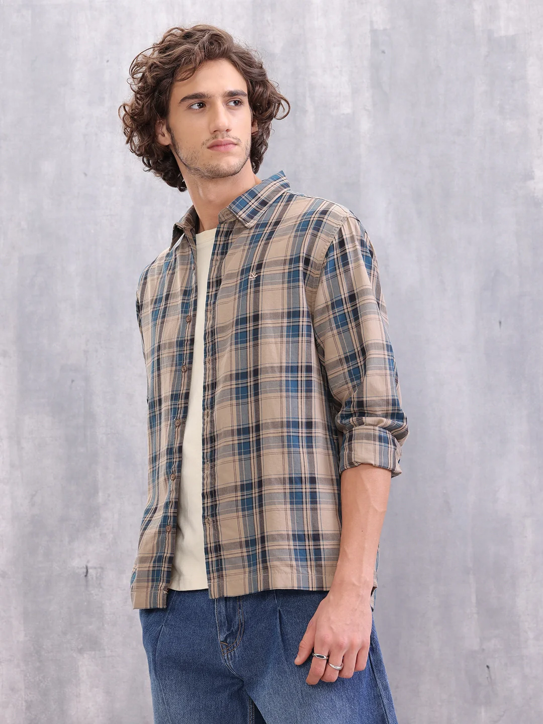 Textured Checkered Cotton Shirt | Brown - Image 3