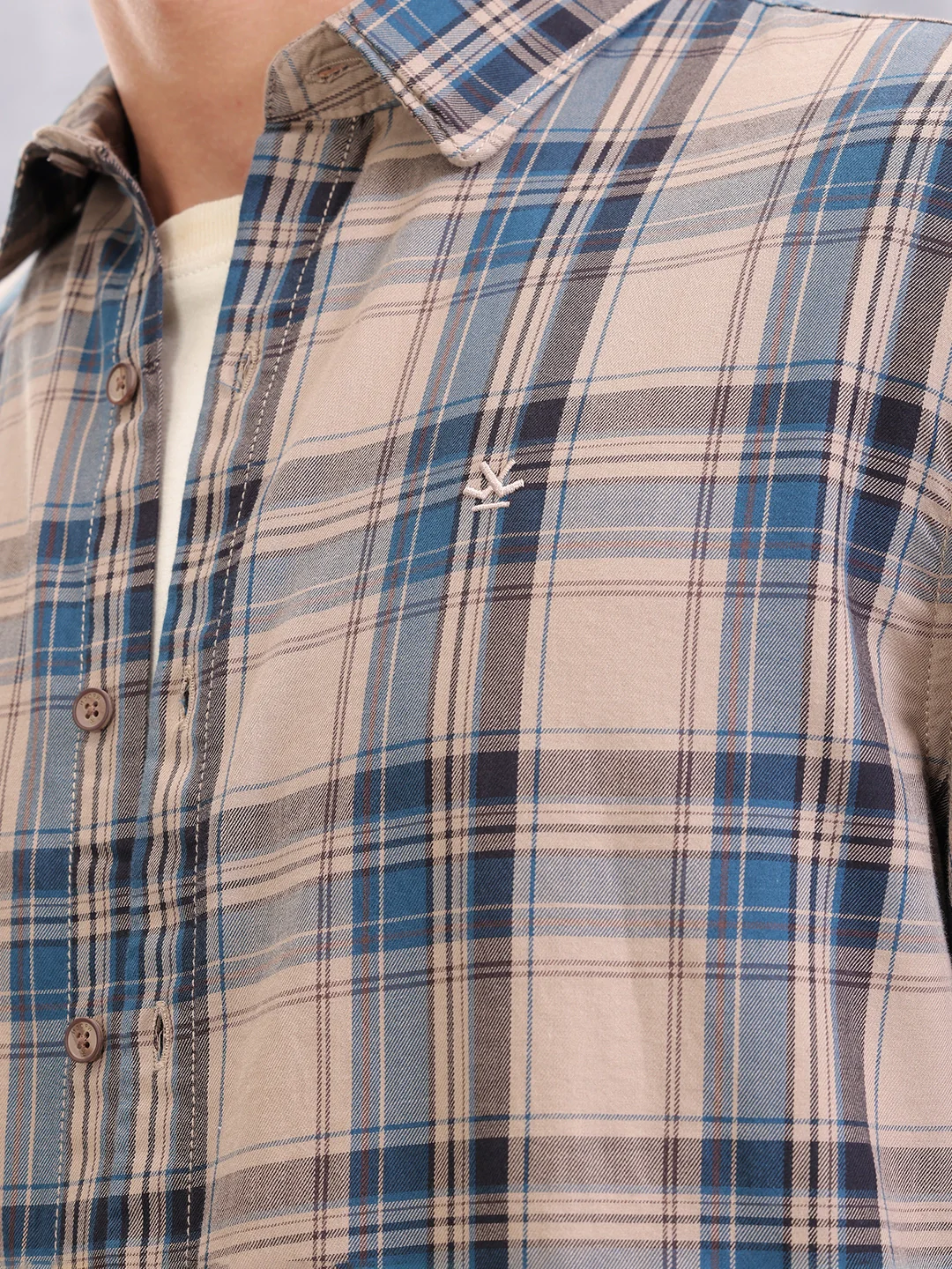 Textured Checkered Cotton Shirt | Brown - Image 4