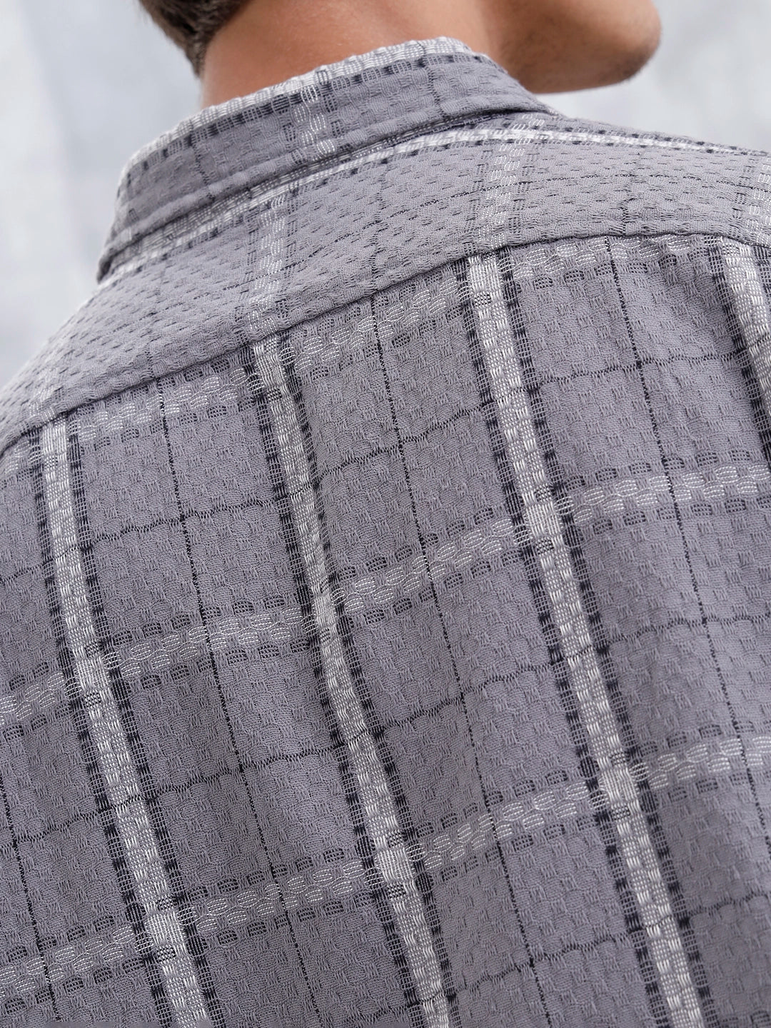 Textured Checkered Pattern Regualr Fit Shirt | Grey - Image 5