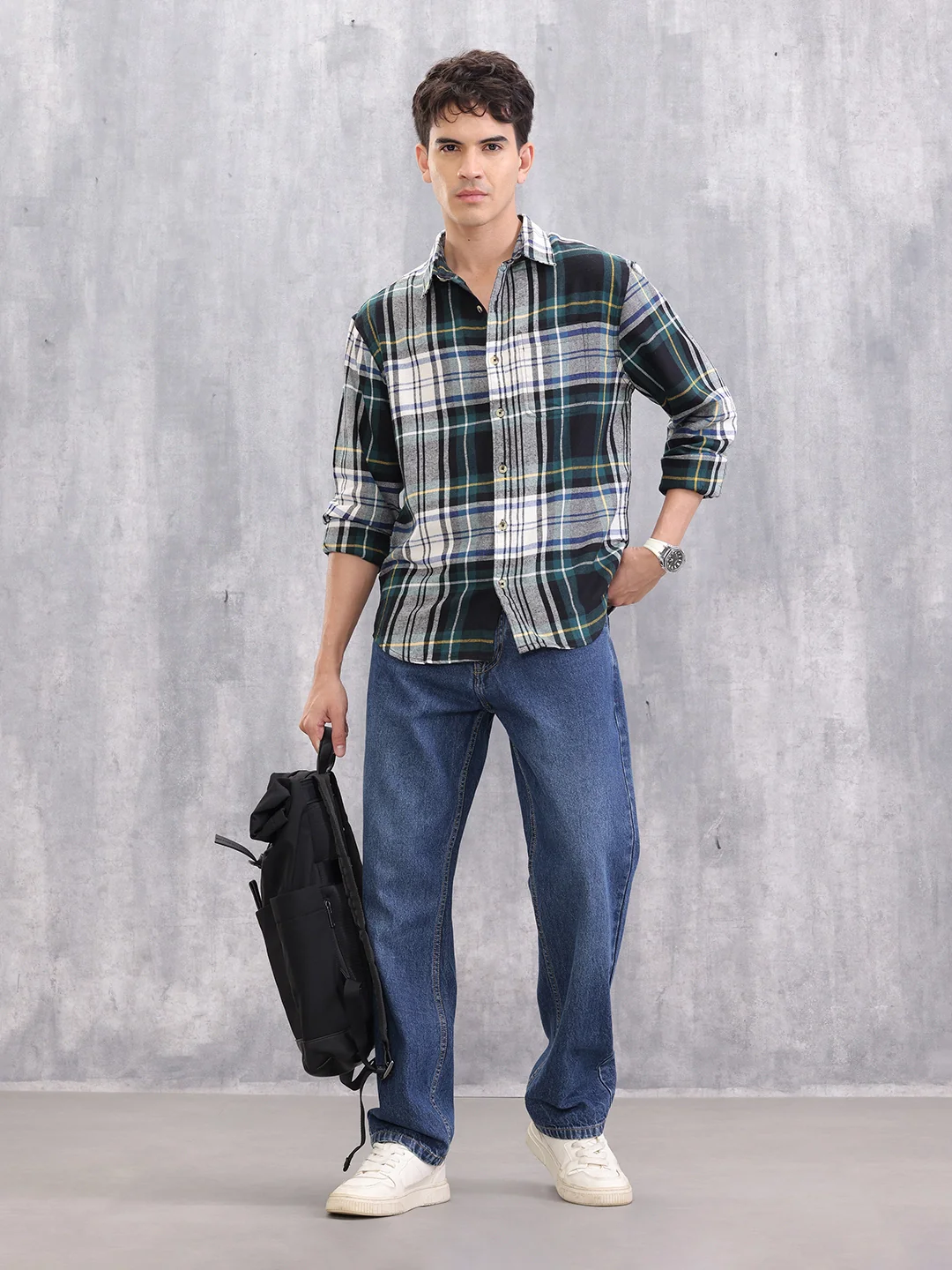 Textured Checkered Regular Fit Shirt | Green - Image 2