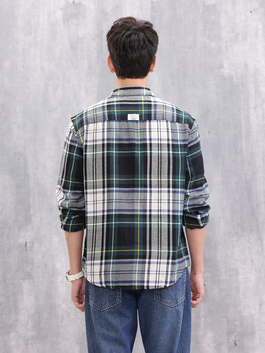 Textured Checkered Regular Fit Shirt | Green - Image 3