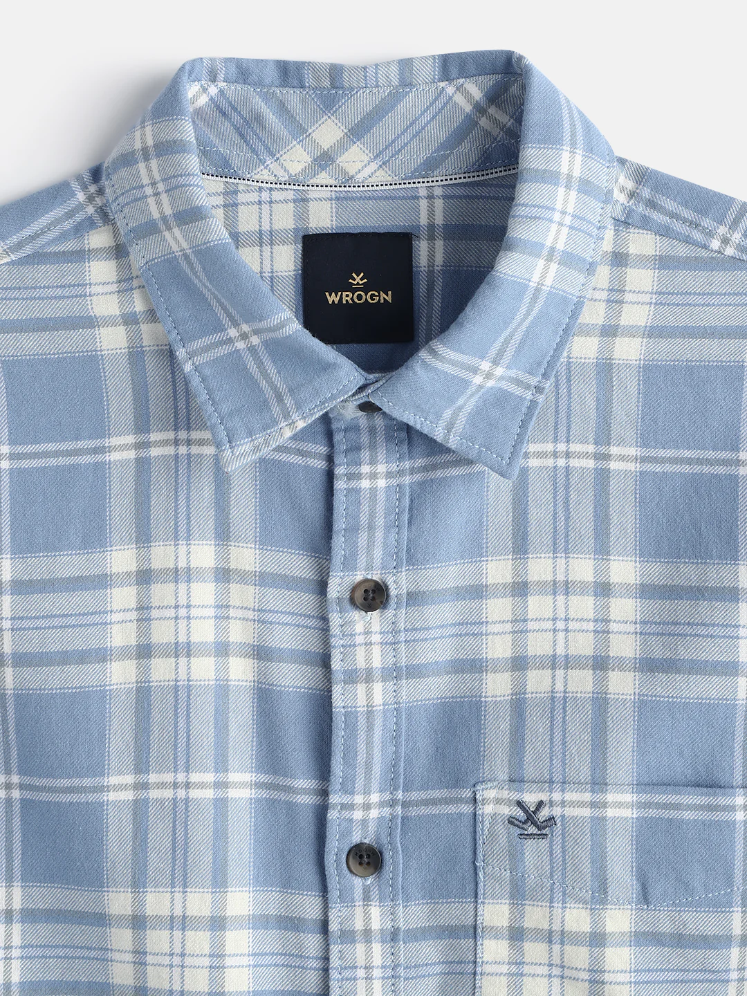 Textured Checks Cotton Shirt | Blue - Image 5