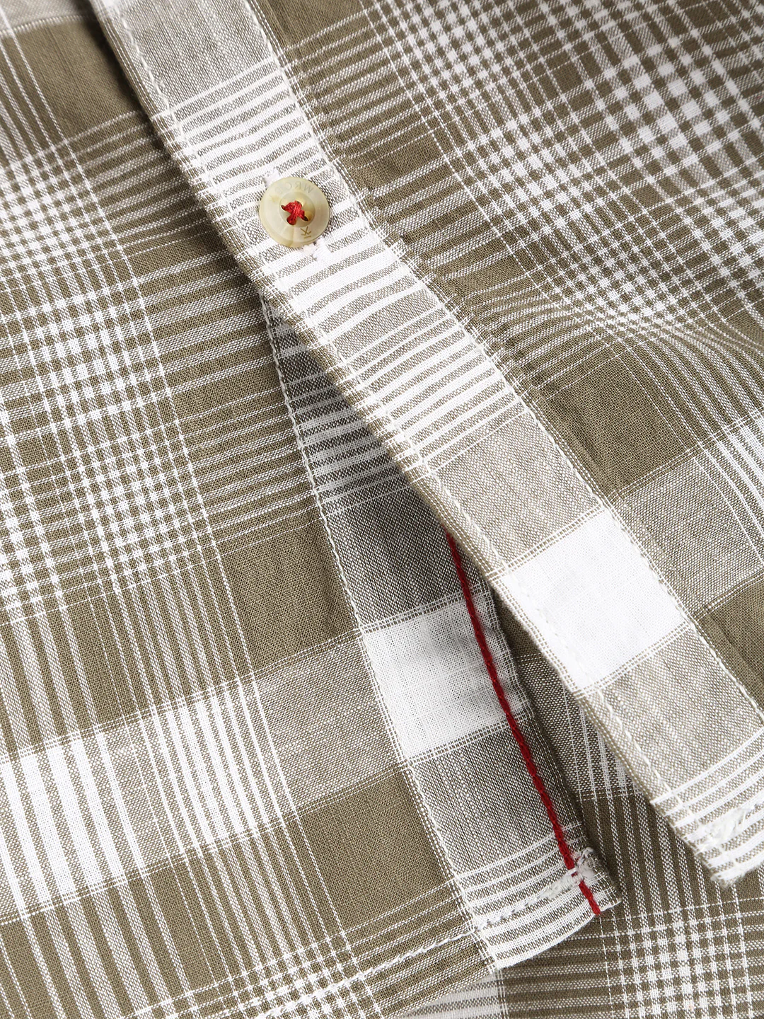 Textured Checks Cotton Shirt | Khaki - Image 6