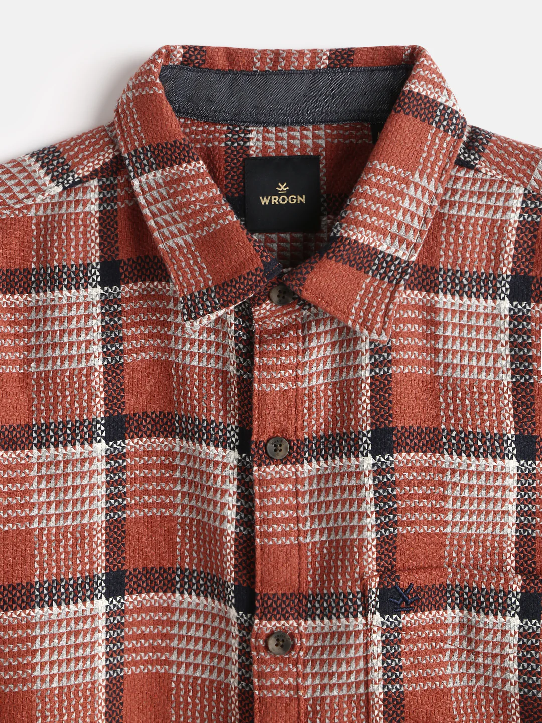 Textured Checks Dobby Shirt | Rust - Image 5