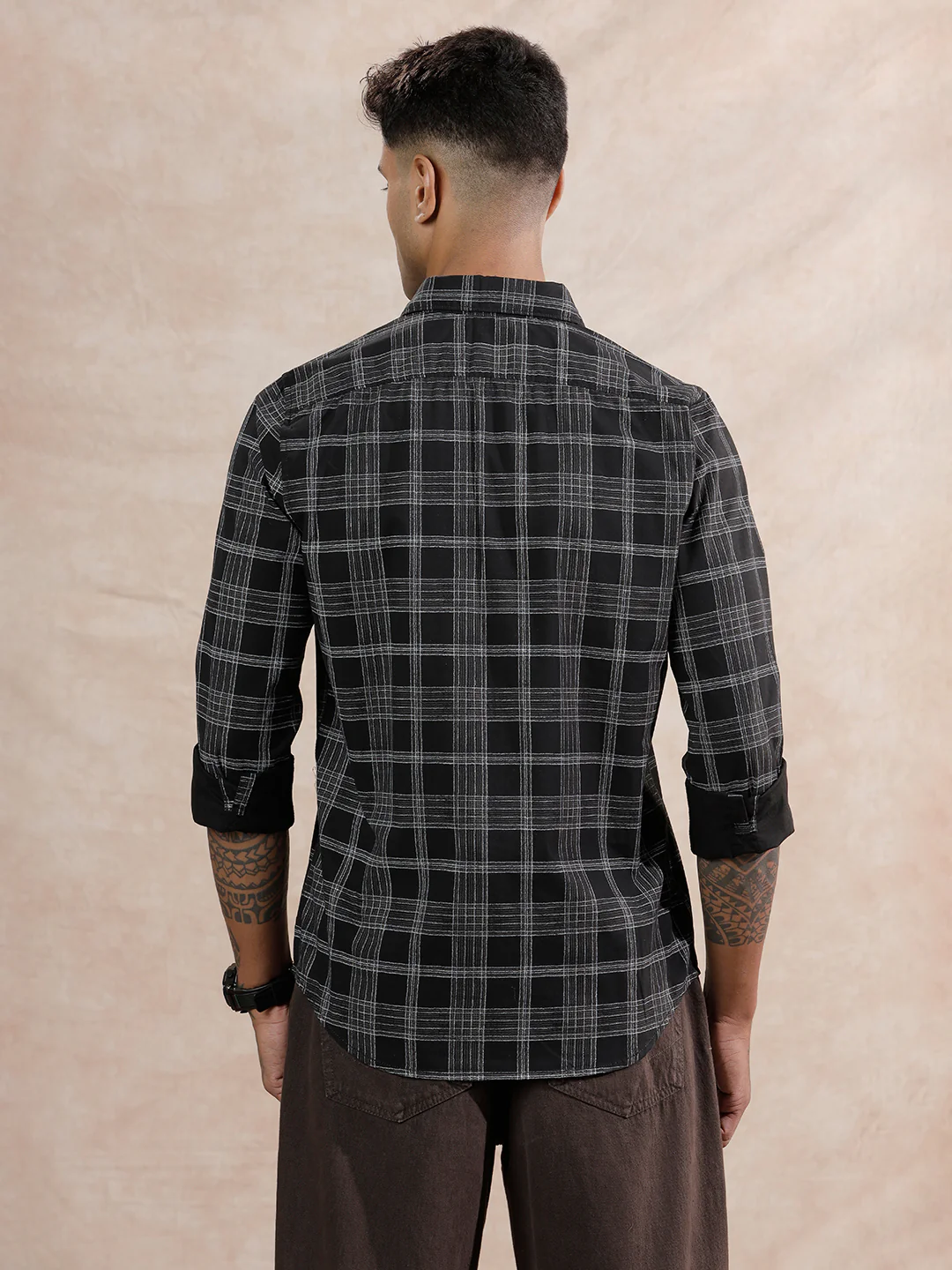 Textured Checks Regular Fit Shirt | Black - Image 3
