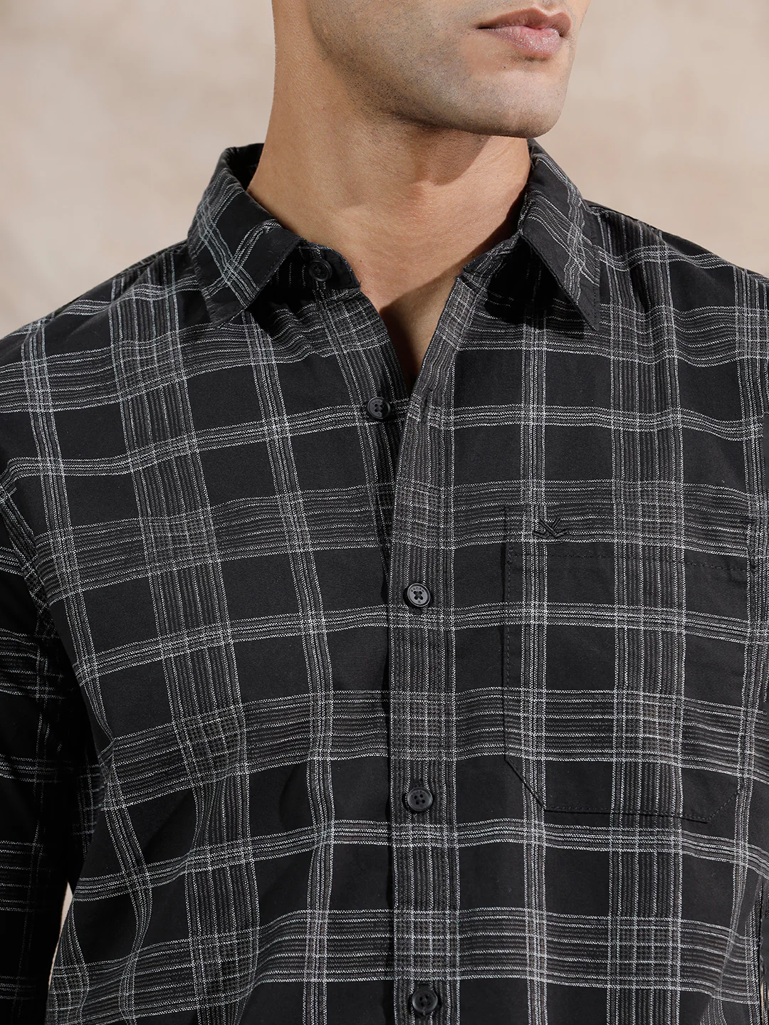 Textured Checks Regular Fit Shirt | Black - Image 5