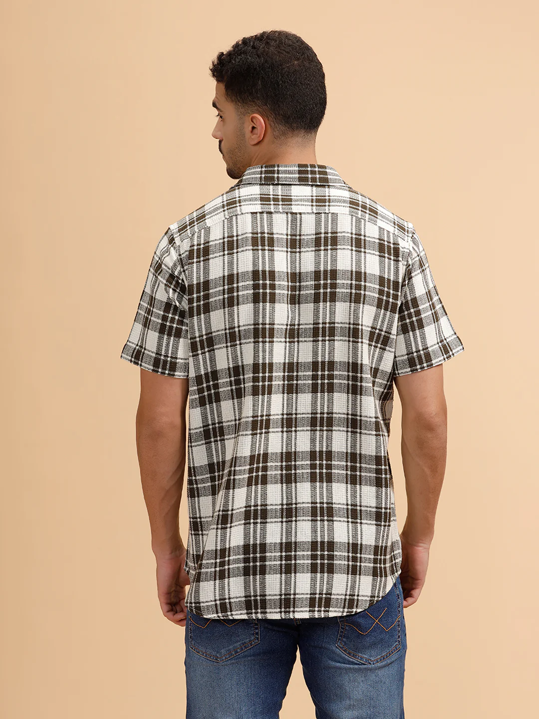 Textured Checks Regular Fit Shirt | Olive - Image 3
