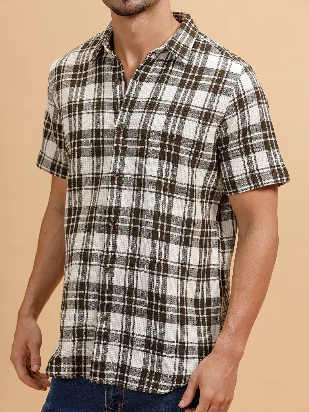Textured Checks Regular Fit Shirt | Olive - Image 5