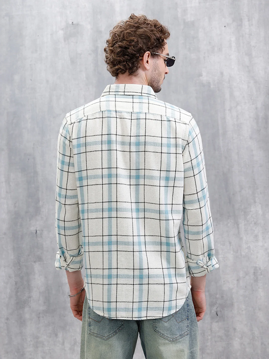 Textured Checks Slim Fit Shirt | Blue - Image 3