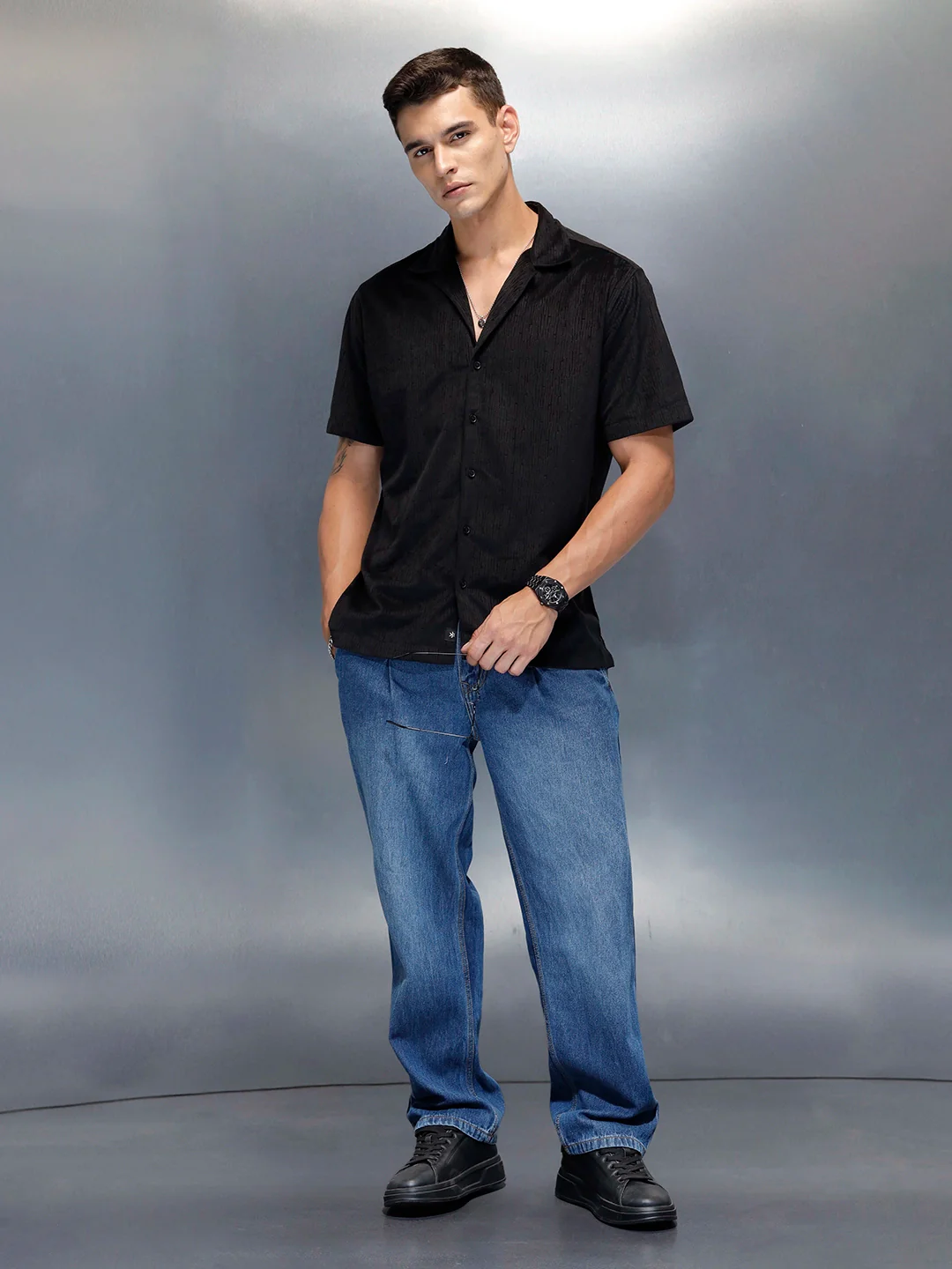 Textured Classic Men’s Comfort Fit Shirt | Black - Image 2