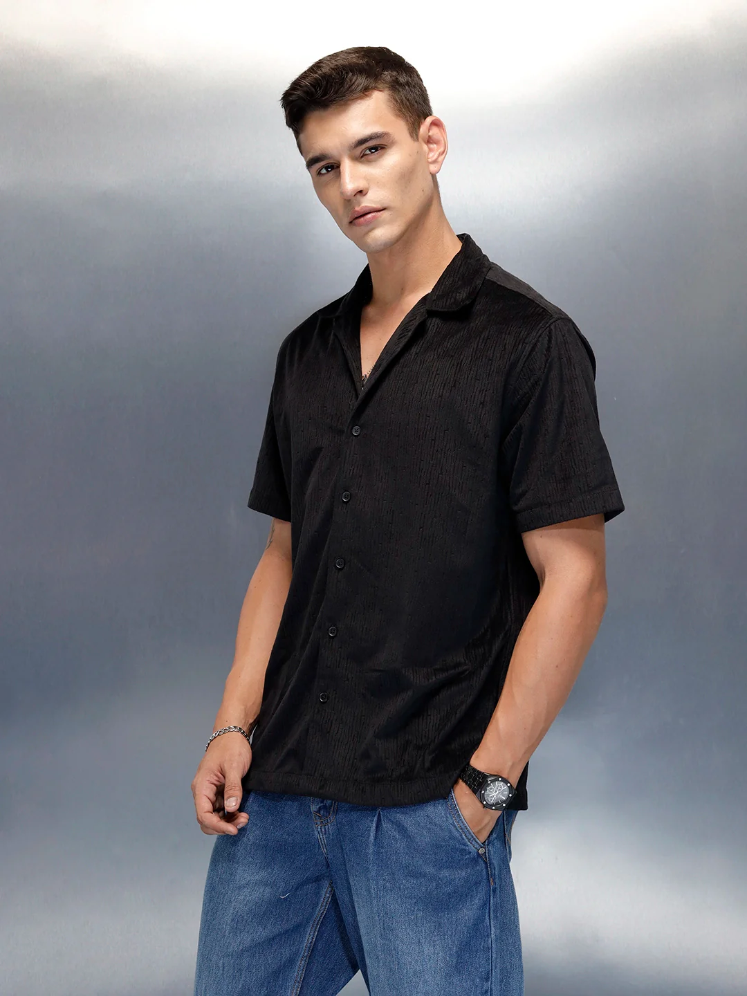 Textured Classic Men’s Comfort Fit Shirt | Black - Image 4