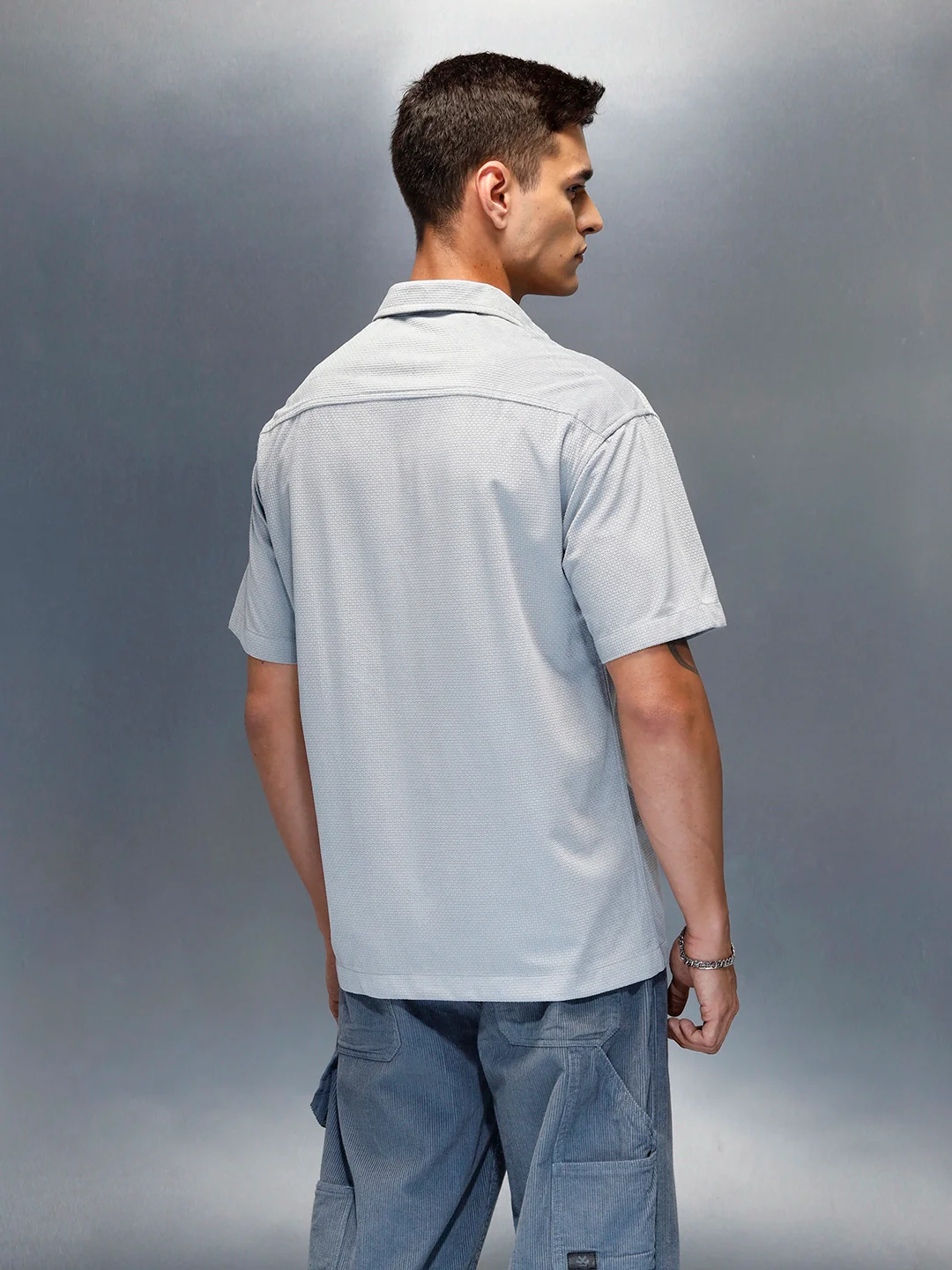 Textured Classic Men’s Oversized Fit Shirt | Grey - Image 3