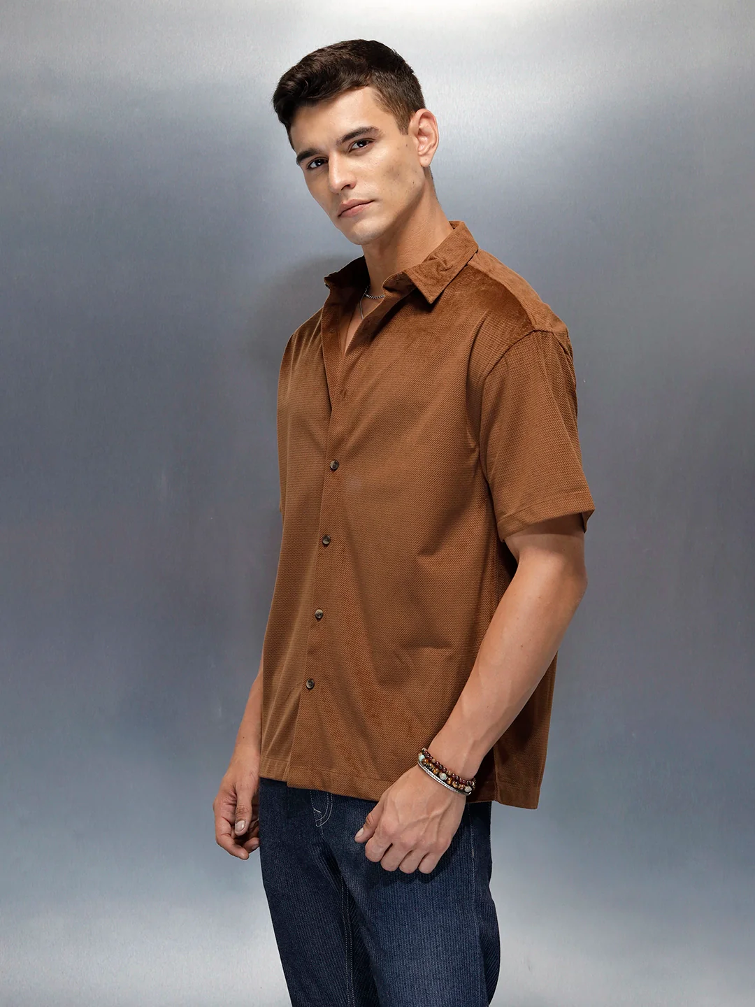 Textured Classic Men’s Oversized Fit Shirt | Khaki - Image 4