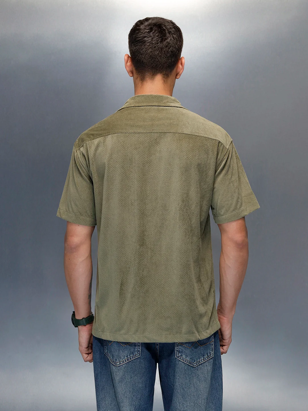 Textured Classic Men’s Oversized Fit Shirt | Olive - Image 3