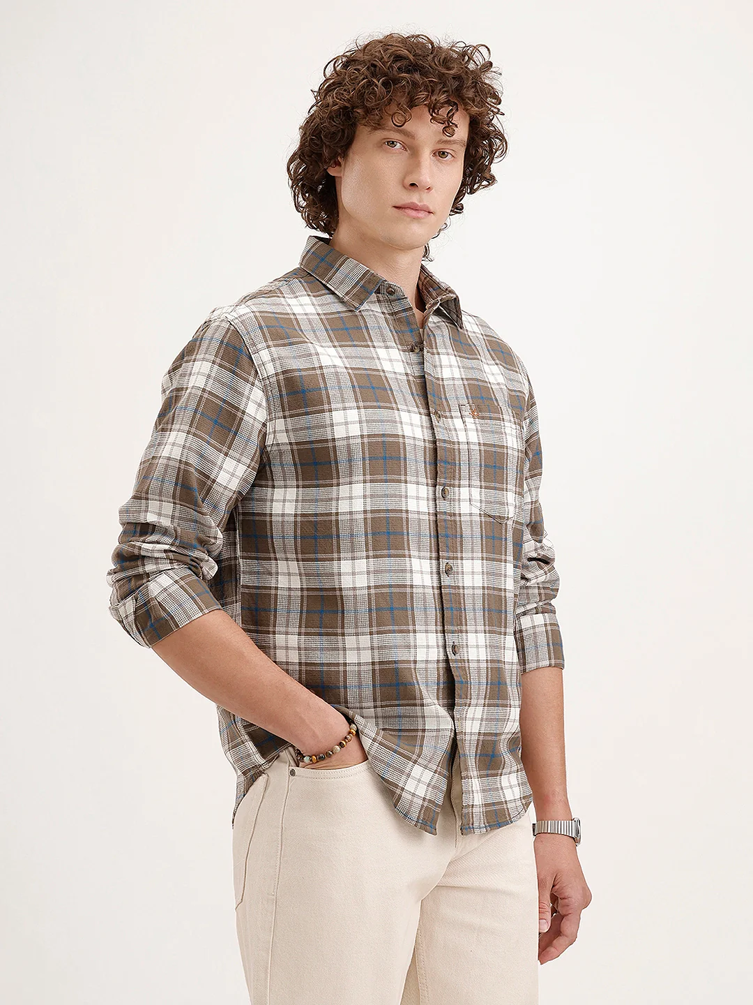 Textured Comfort Fit Checkered Shirt | Brown - Image 4