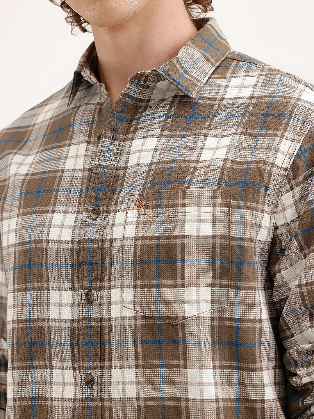 Textured Comfort Fit Checkered Shirt | Brown - Image 5