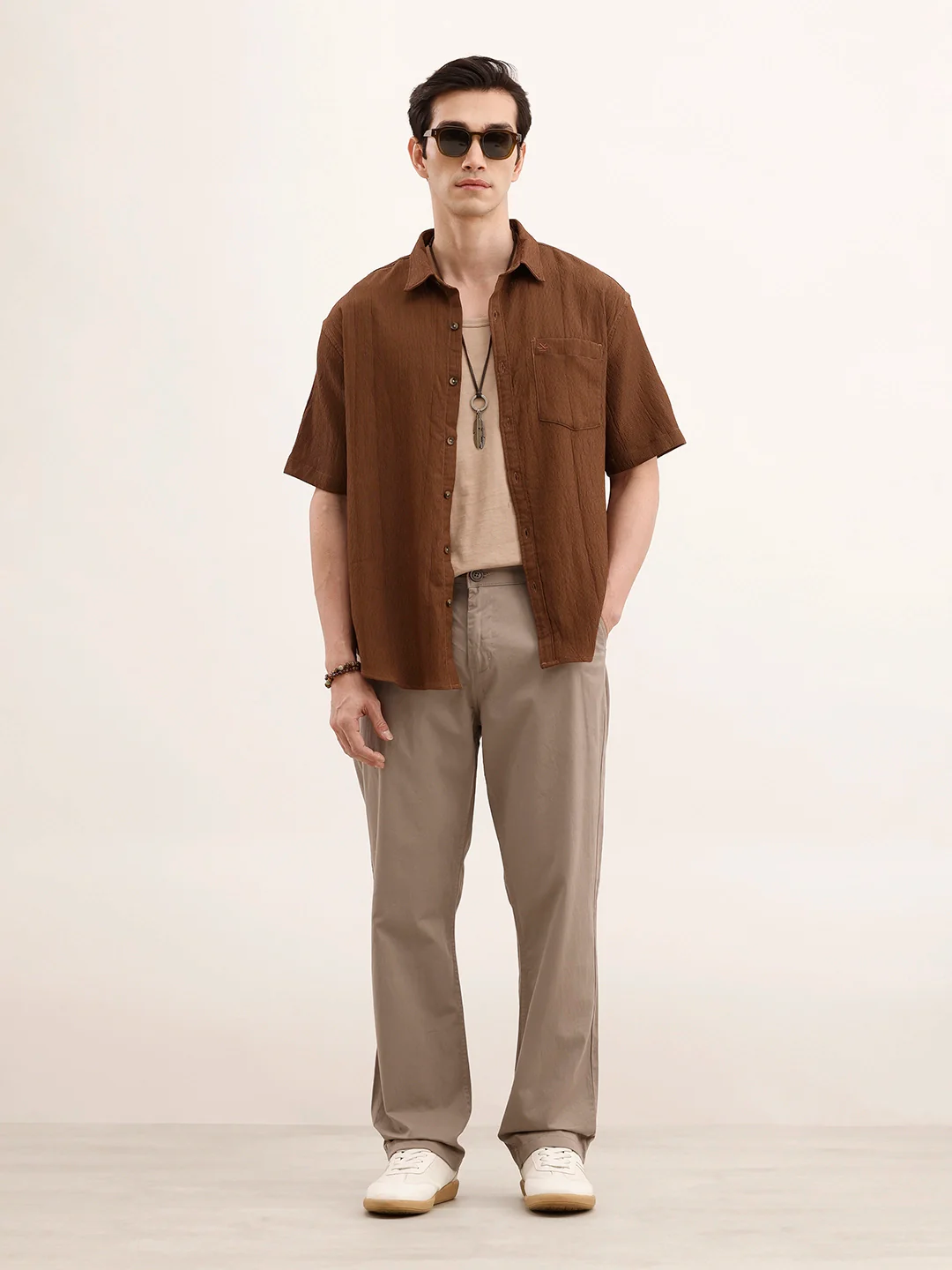 Comfort Fit Textured Shirt | Dark Khaki - Image 2