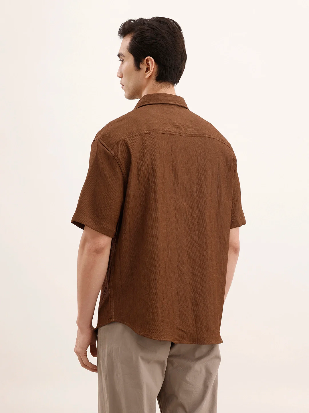 Comfort Fit Textured Shirt | Dark Khaki - Image 3