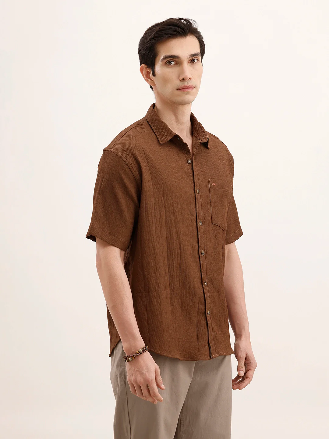 Comfort Fit Textured Shirt | Dark Khaki - Image 4