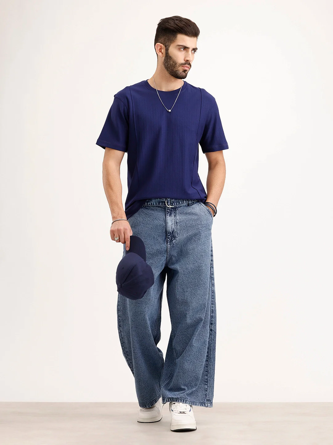 Textured Comfort Fit T-Shirt | Navy Blue - Image 2