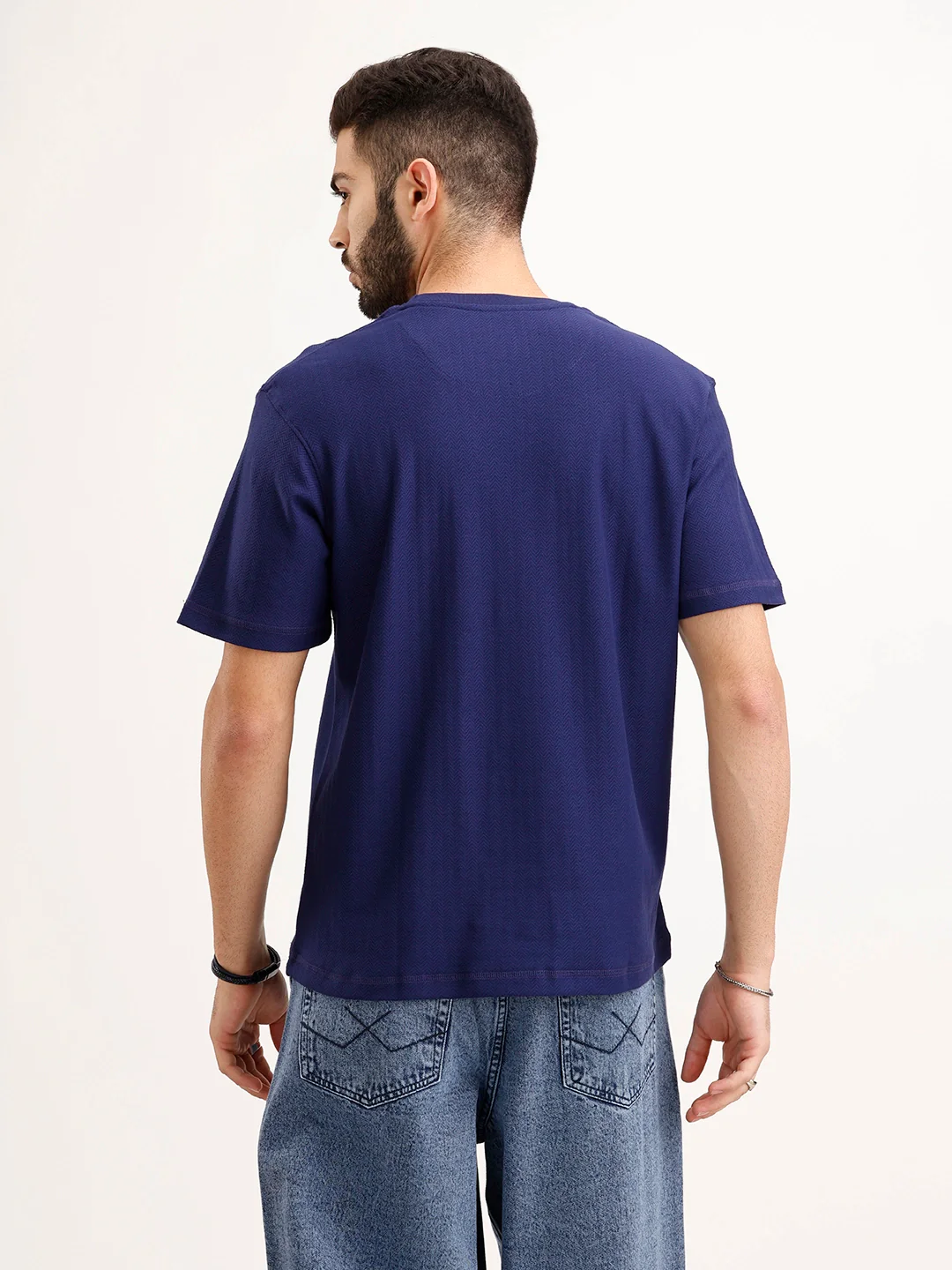 Textured Comfort Fit T-Shirt | Navy Blue - Image 3
