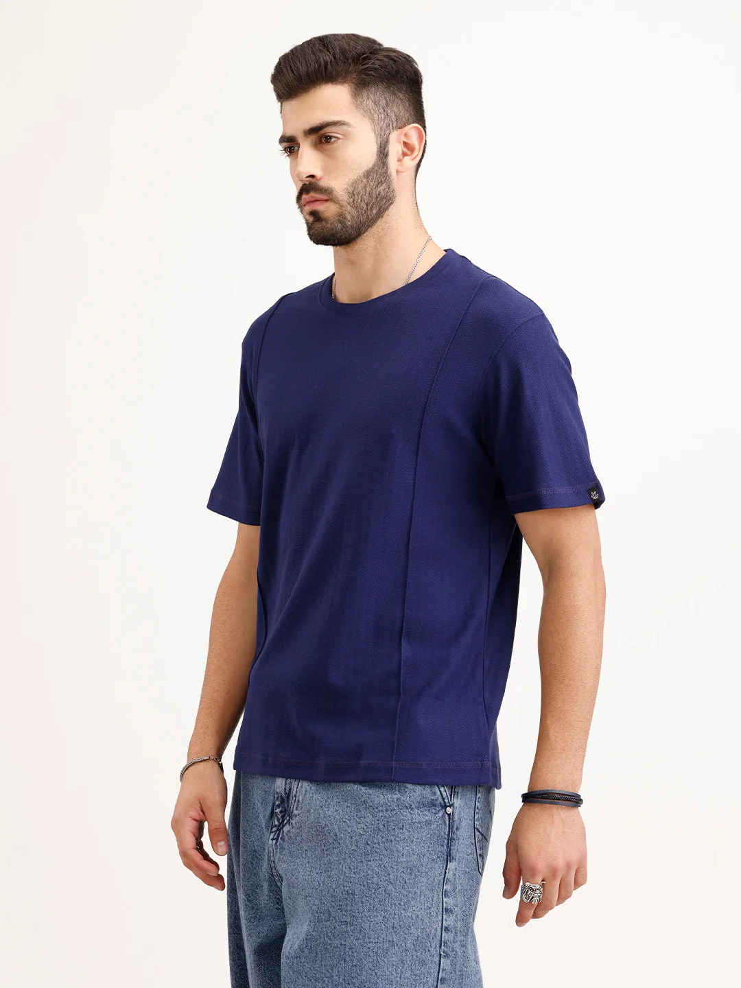 Textured Comfort Fit T-Shirt | Navy Blue - Image 4