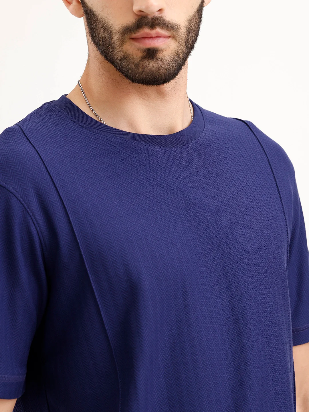 Textured Comfort Fit T-Shirt | Navy Blue - Image 5