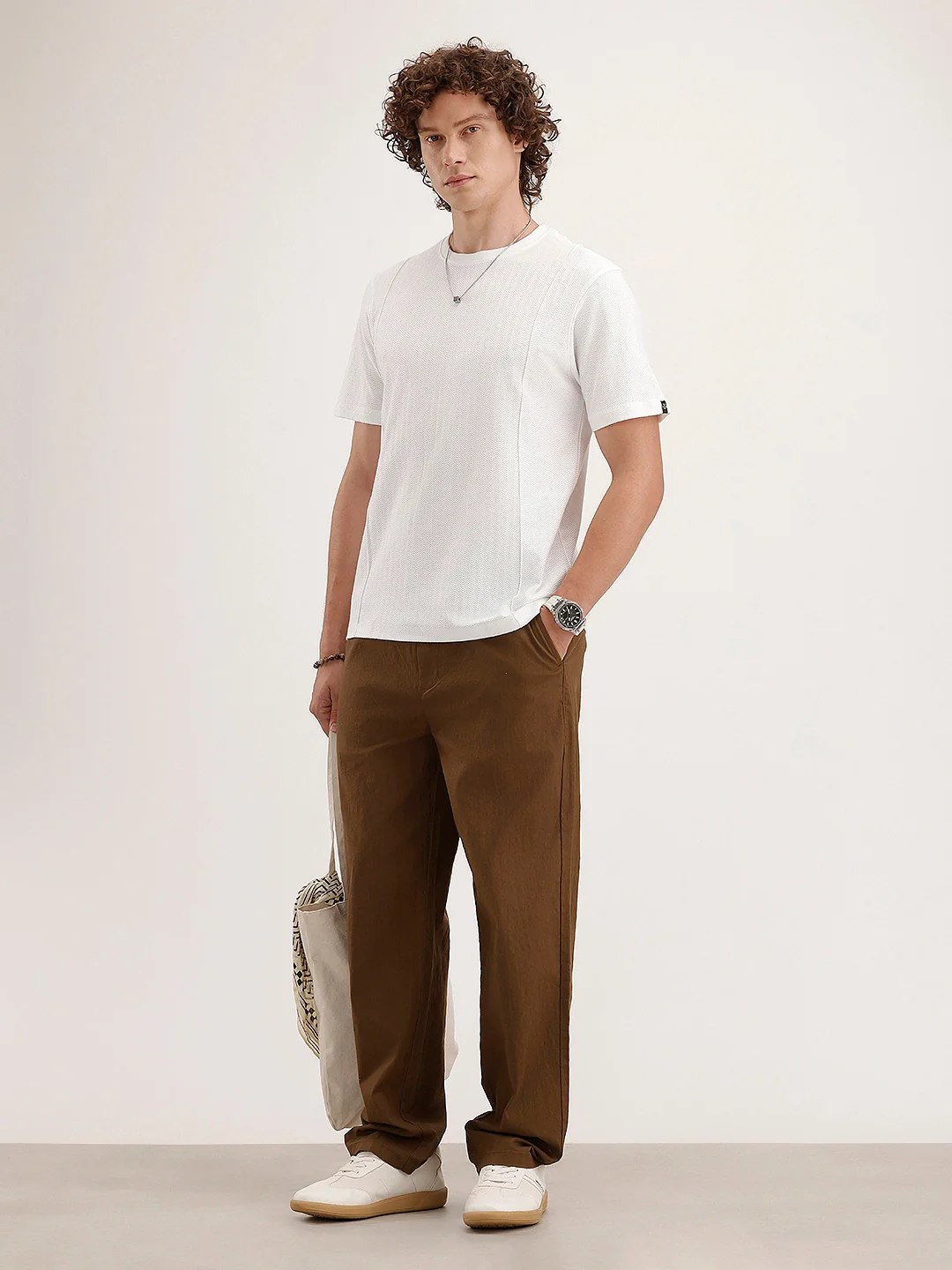 Textured Comfort Fit T-Shirt | White - Image 2